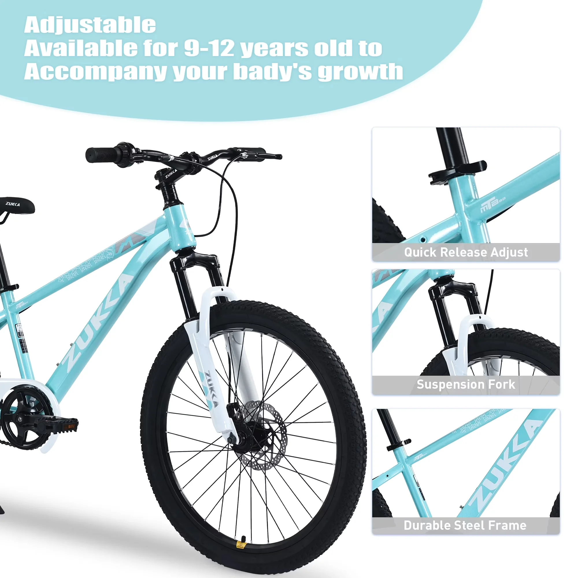 Efficient Mountain Bike with Adjustable Height, Adjustable Seat Height - 24" Blue Model 1F8DBB