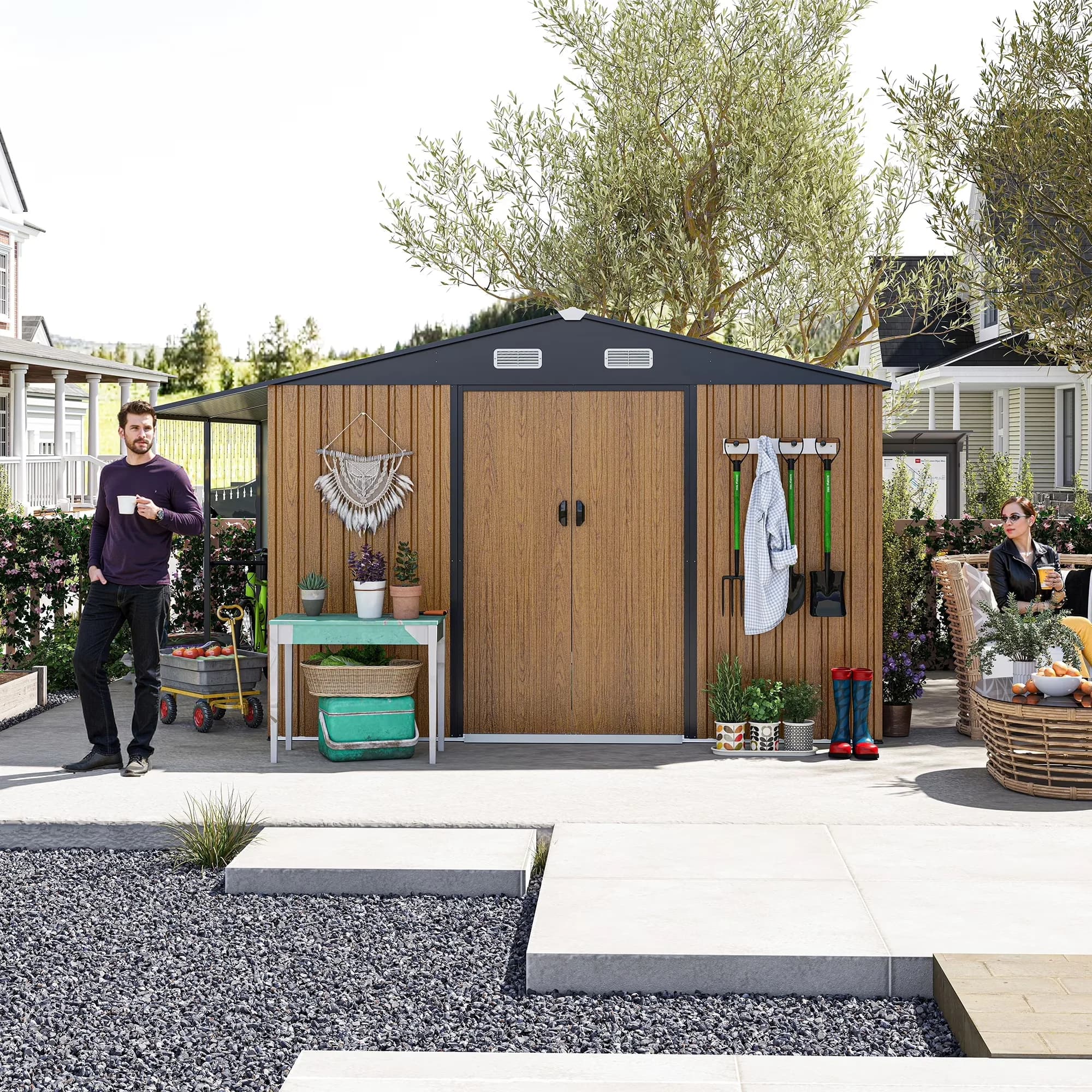 Shed Professional with Mold Resistant, Waterproof, 10x12 FT Outdoor Storage - Yellow Metal Model D73C8D