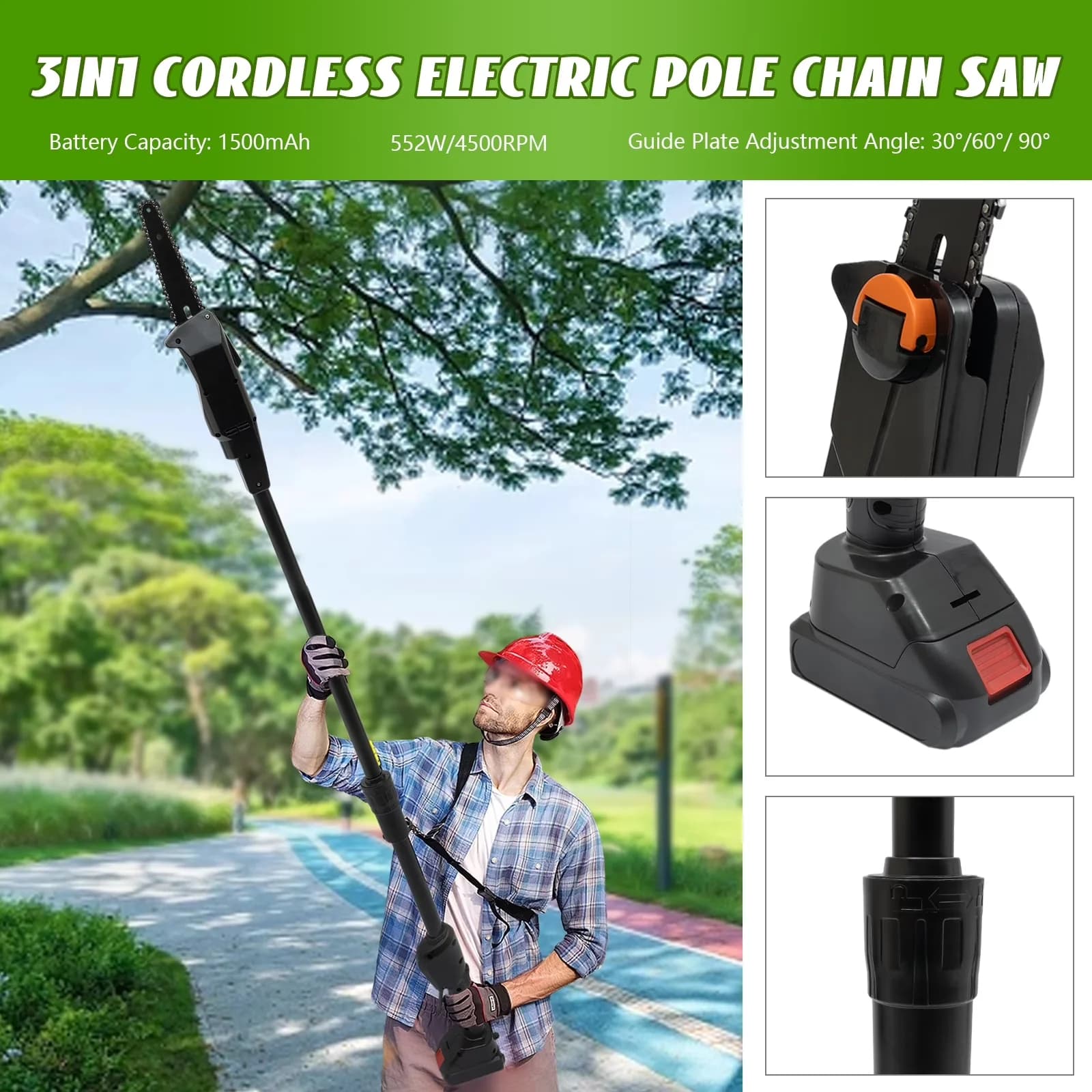 Stylish Pole Saw with Battery, 552W, Variable Speed - Black - Essential Collection Model 1E3252