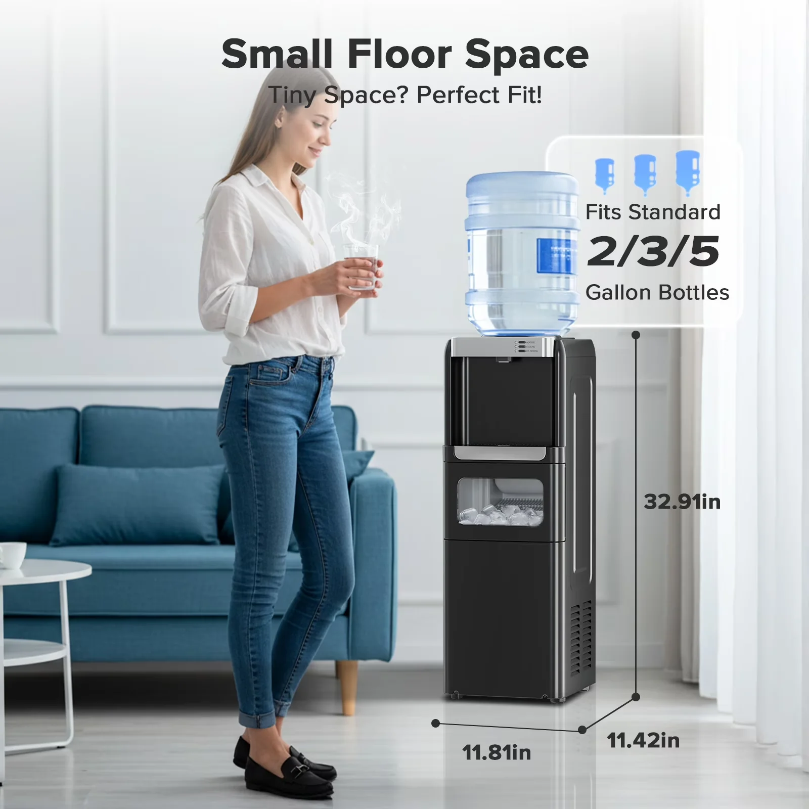 Versatile Water Filtration with Temperature Control, Child Safely Lock - Stainless Steel, Plastic Model B2DF65