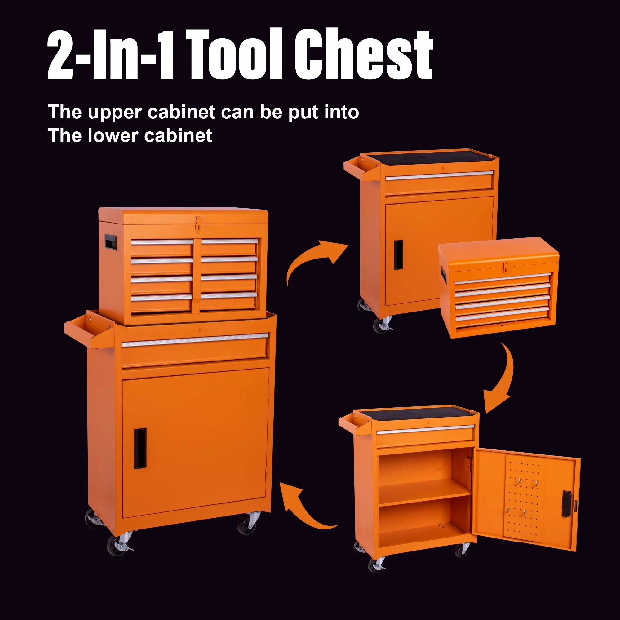 Professional Toolstorage with Lockable, Rolling Tool Box, 5 Sliding Drawers - Steel Orange for Garage Model E9119F