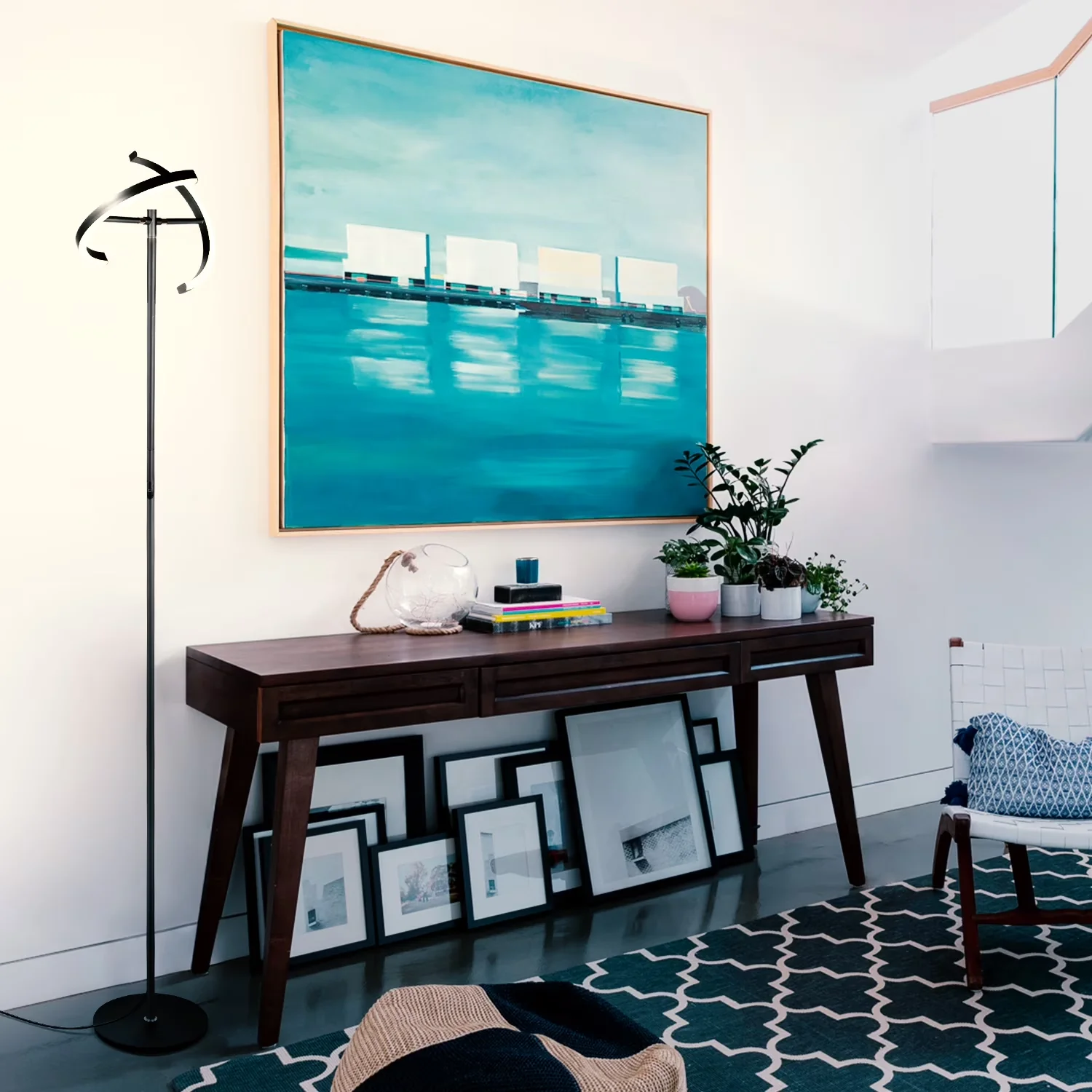 Efficient Floor Lamp with LED, Adjustable Head, Halo Split 72" LED - Metal Black Model 142B77