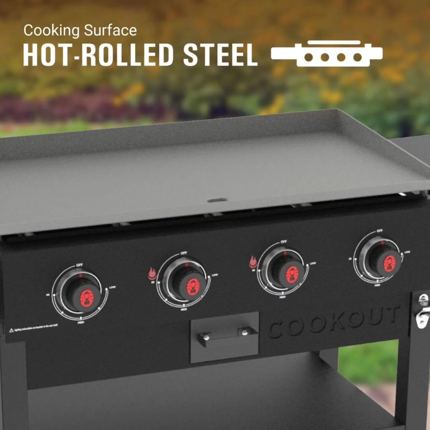 Innovative Flat Top Grill with 60000 BTU, 4-Burner 36-Inch Outdoor Griddle Station - Hot-Rolled Steel Black Model 0145A1