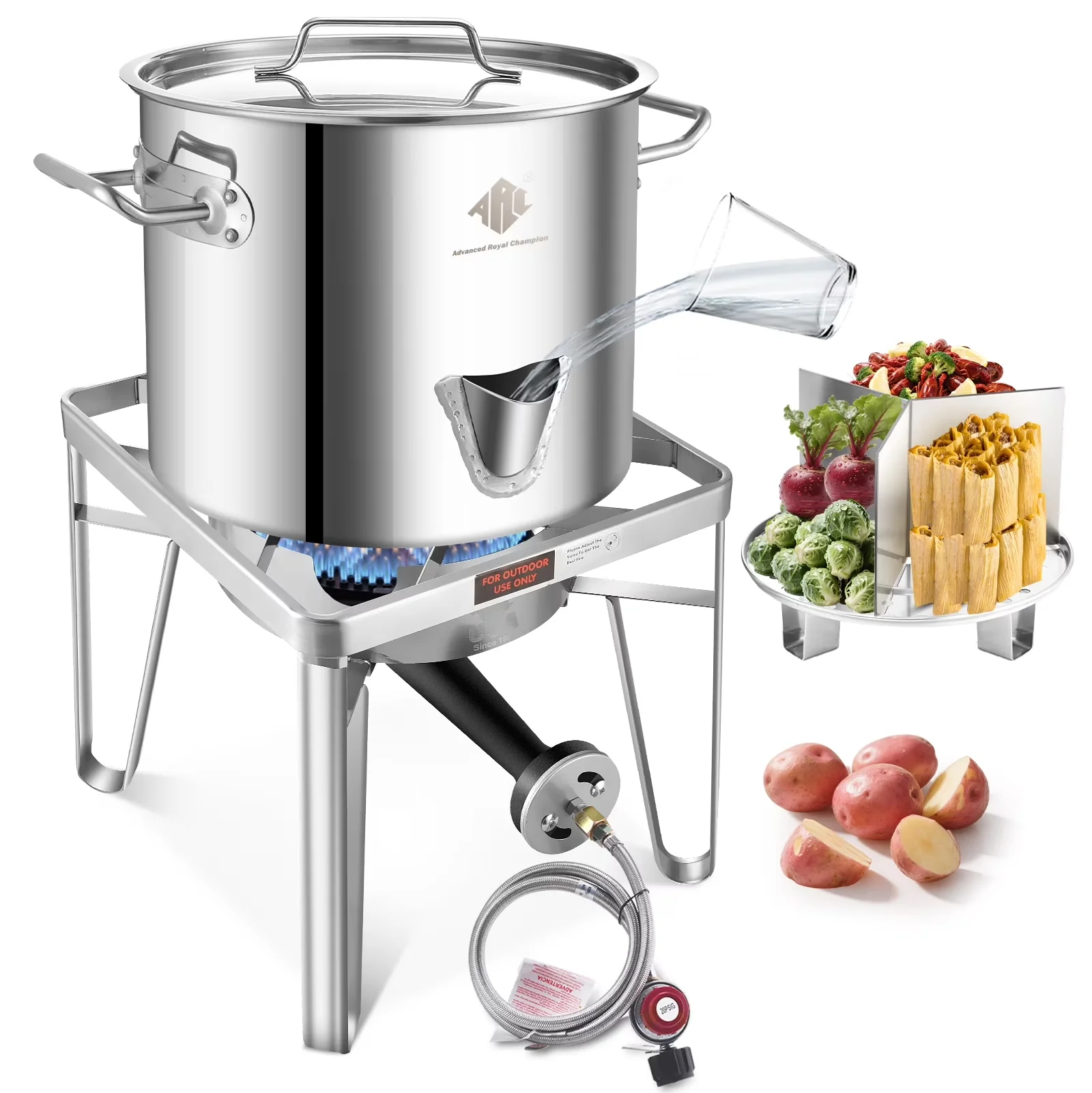 Versatile Outdoor Fryer with Propane Burner - Silver for Outdoor, Large Model 1D2C08