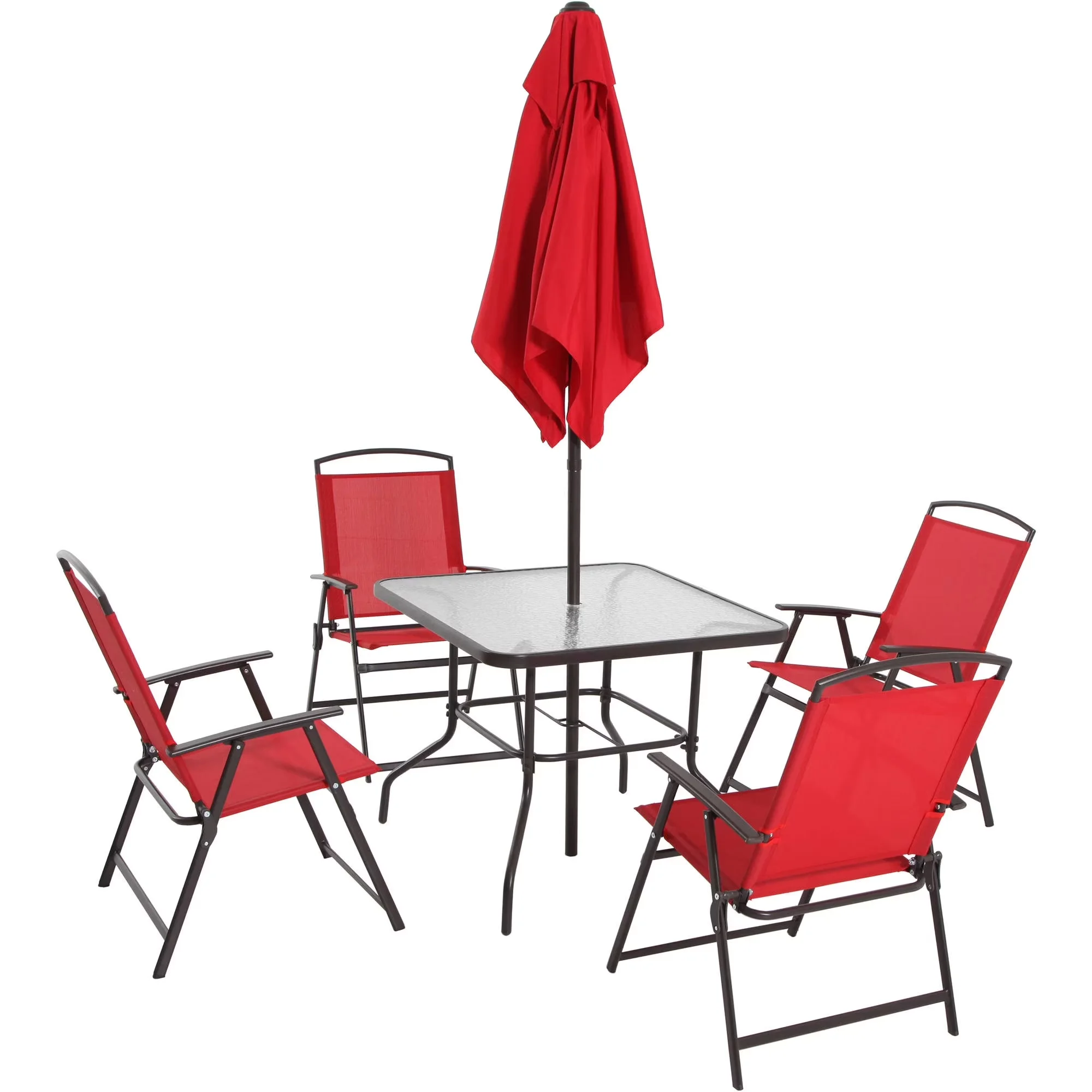 Compact Patio Dining Set with Collapsible, Foldable - Glass, Polyester, Olefin, Pvc, Metal, Steel Black Model 2643EB