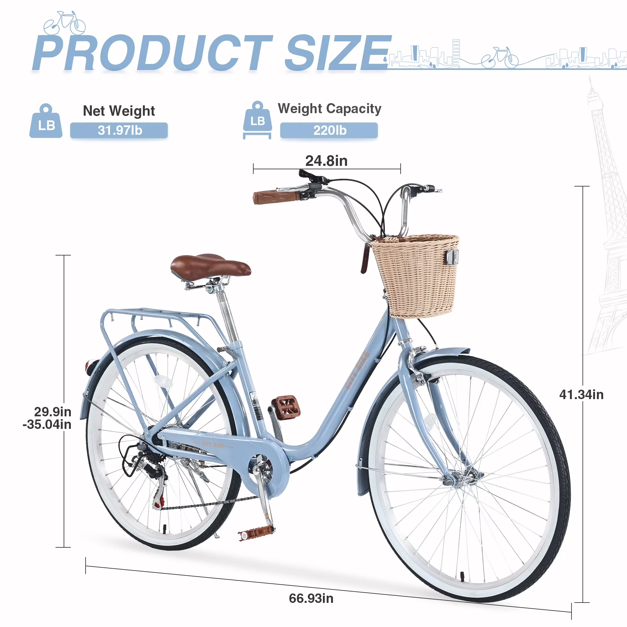 Cruiser Bike Versatile with Lightweight, Adjustable Speed, Adjustable Seat Height - Blue Model 6714BB