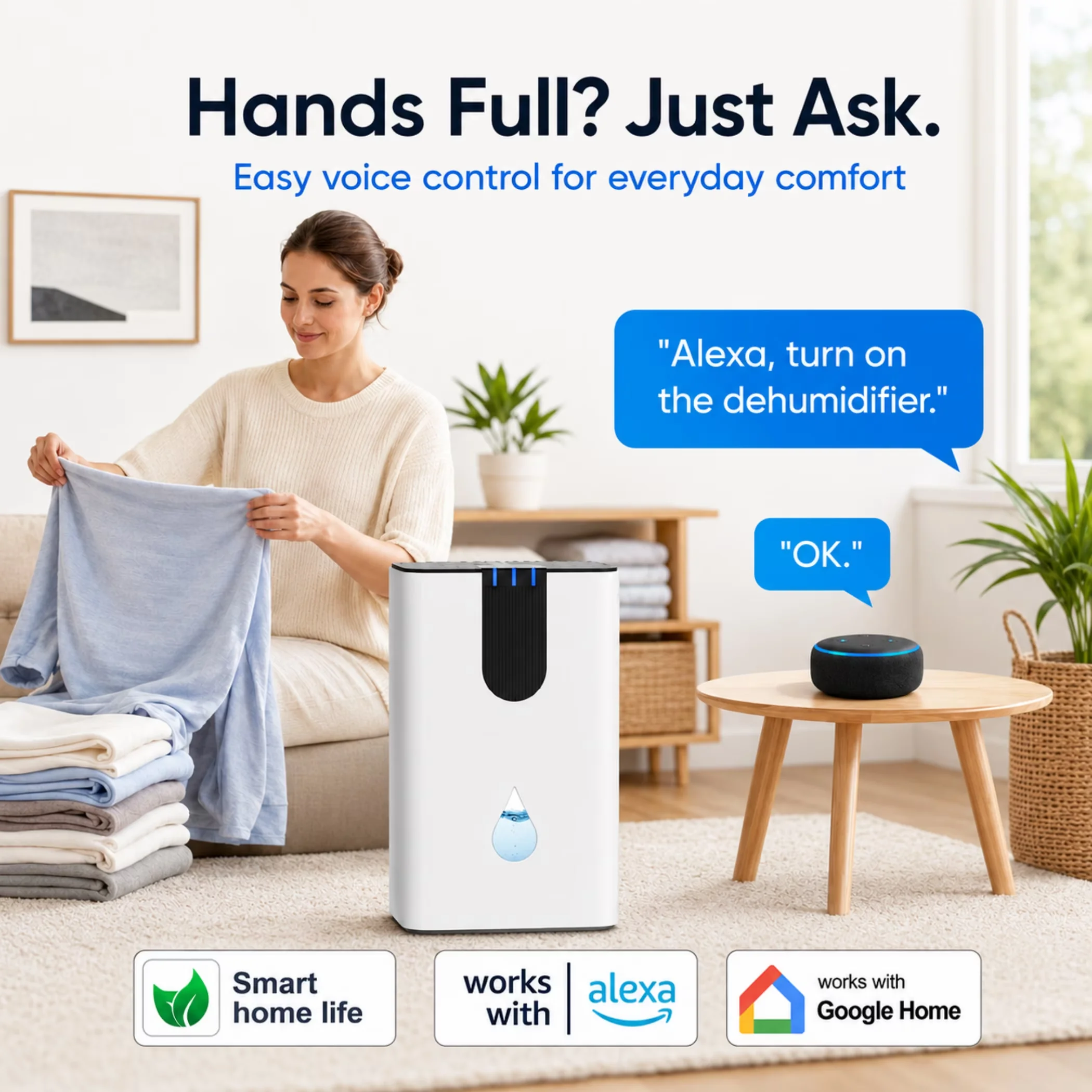 Dehumidifier Premium with LED, Automatic Shut-Off, 95 oz - White for Home Model E64D9E