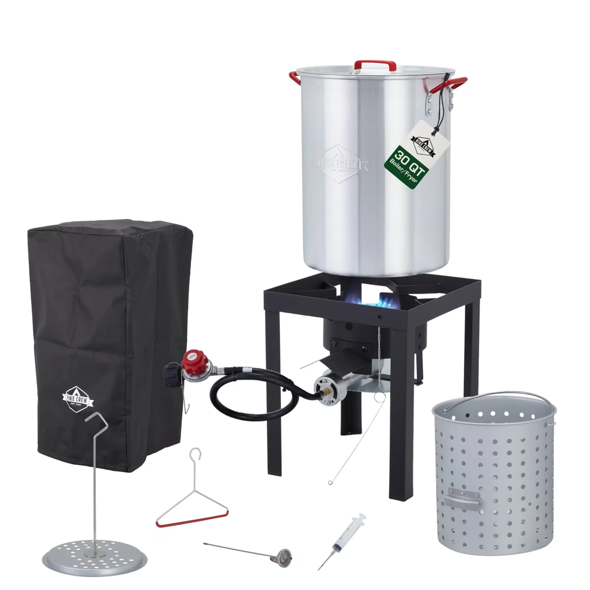 Sleek Outdoor Fryer with 10Qt Turkey Pot, Stand & More, 10-Piece Turkey Kit W/30Qt Boiler Pot - Gray Model 8EA345