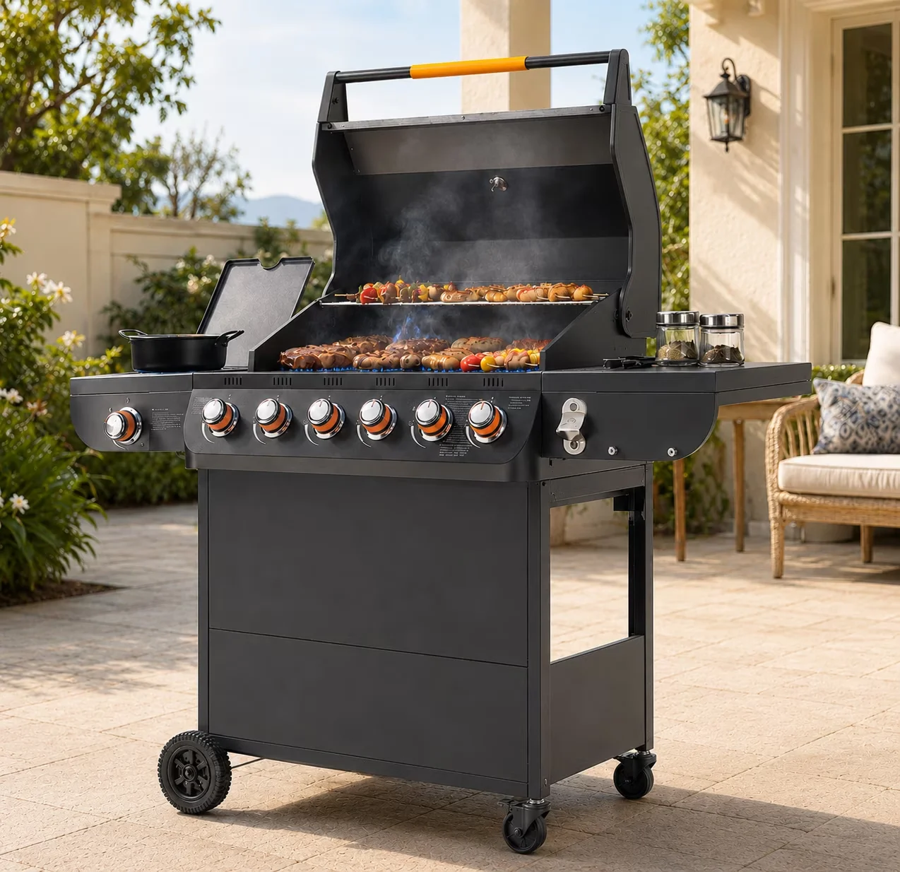 Classic Gas Grill with 72000 BTU, w/Cast Iron Grates, 72000 BTU Powerful - Black Iron Model 0320C9