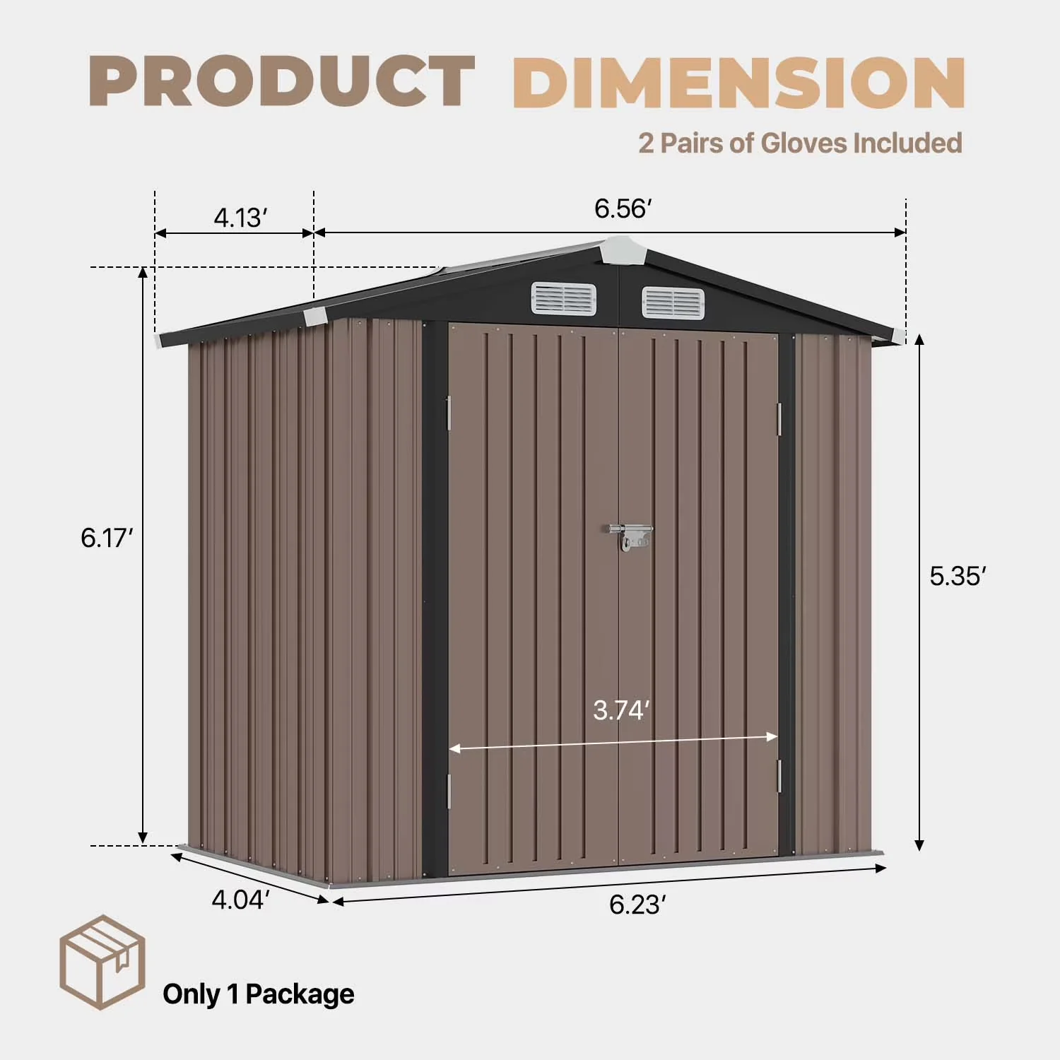 Premium Shed with Water-Resistant, 6x4ft Outdoor Metal Storage, Lockable Doors - Steel Brown for Patio Model 72D56A
