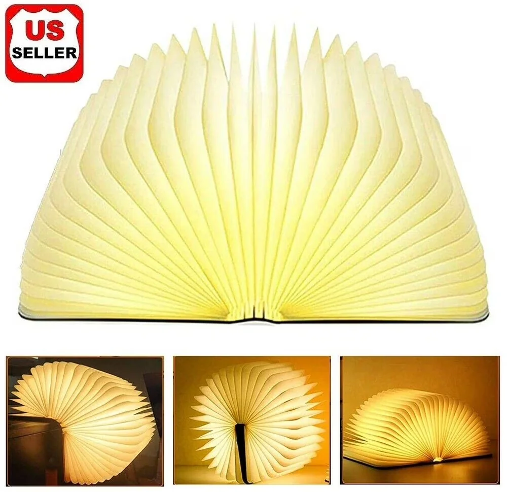 Reliable Desk Lamp with LED, Battery, Wooden Book Folding Portable Light - Brown for Party Model 0FCD56