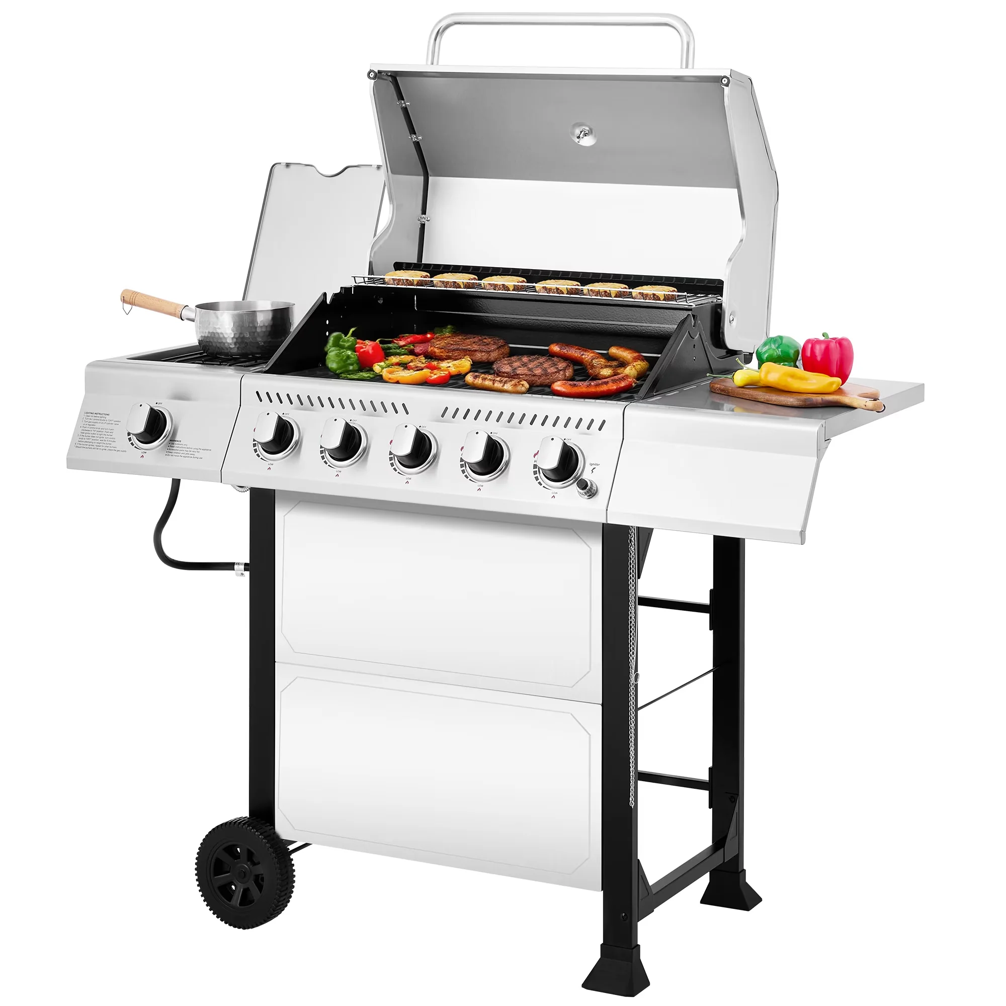 Essential Gas Grill with 60000 BTU, Warming Rack, Side Burner - Stainless Steel Model 8939D2