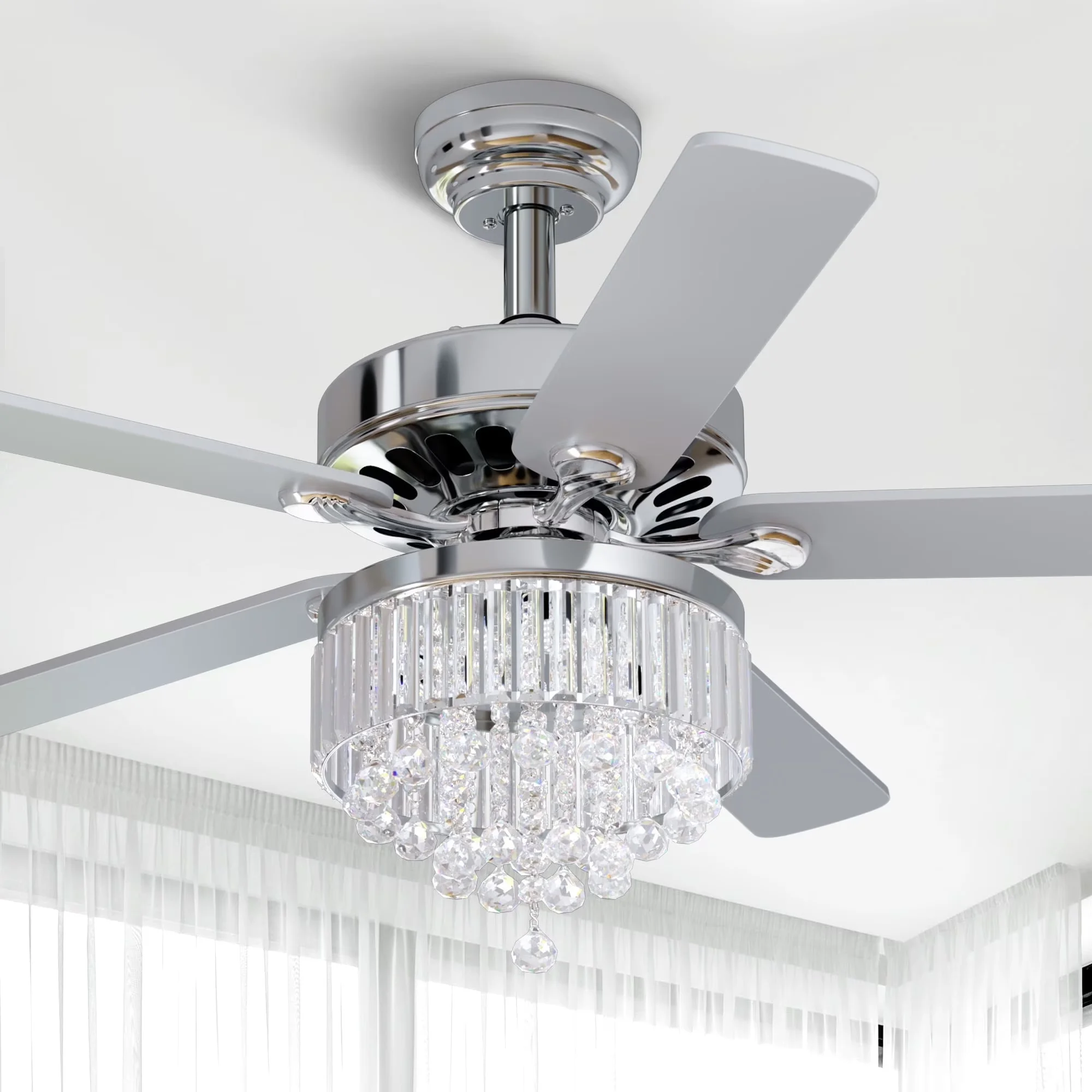 Quality Ceiling Fan with LED, Transitional, 52'' Chandelier - Wood White Model 2C32E9
