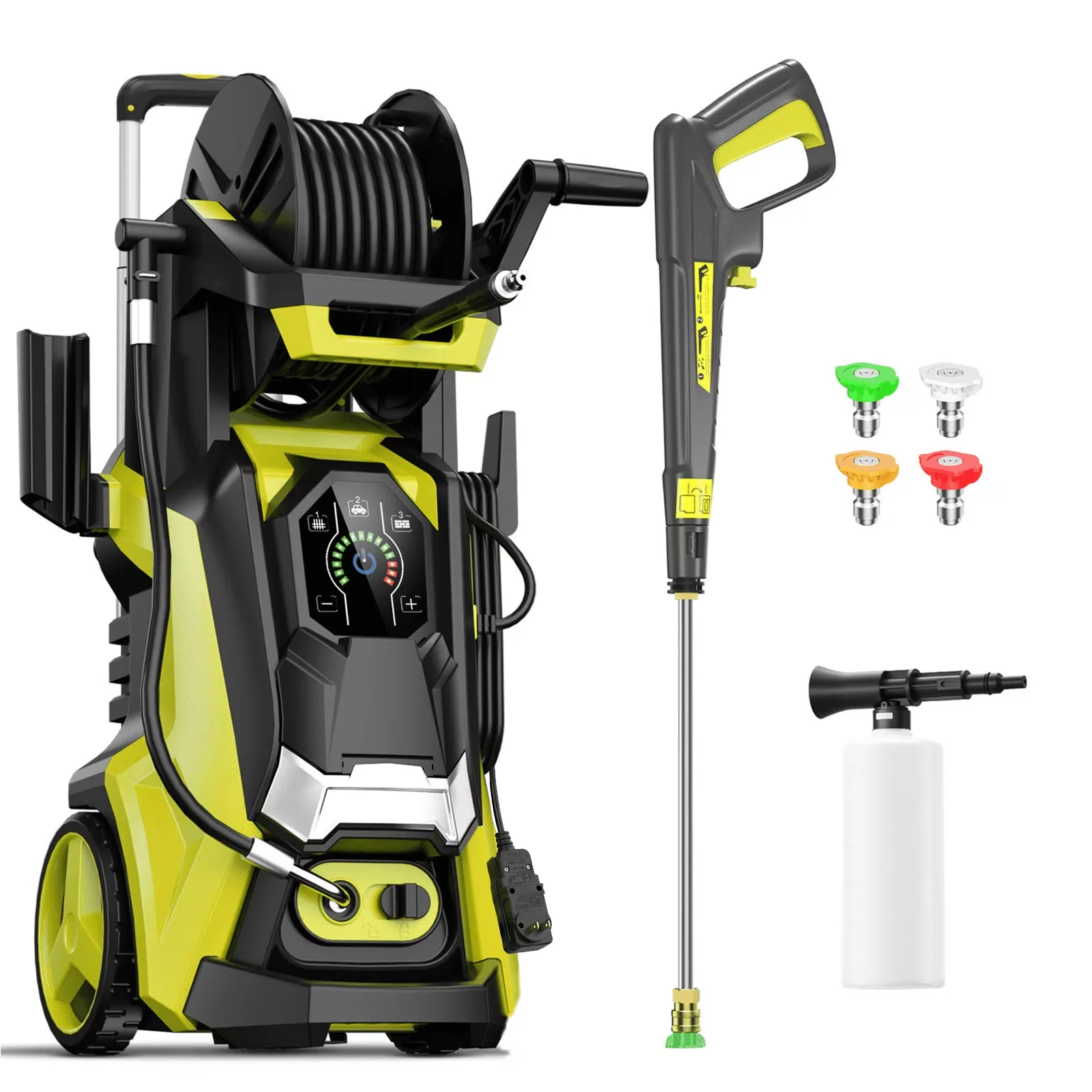 Quality Pressure Washer with Power Powerd, 20FT Hose Reel, Adj-15-Level Touch Screen for Car, Home - Model 3C4AAE