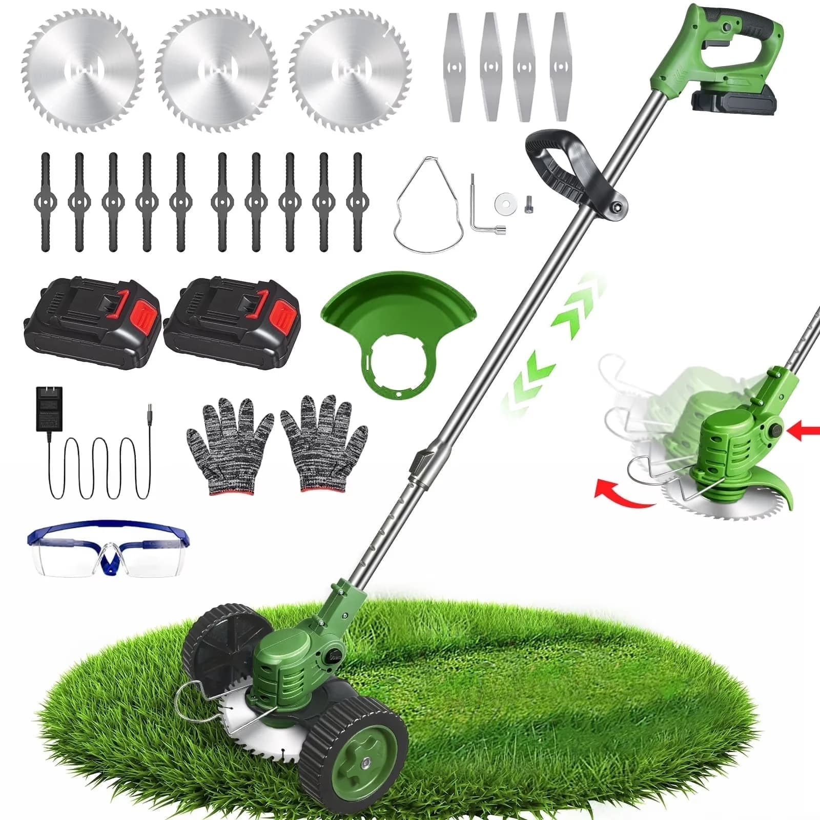 Stylish String Trimmer with Battery, Extendable, Cordless lawn mower - Green Model 404A41