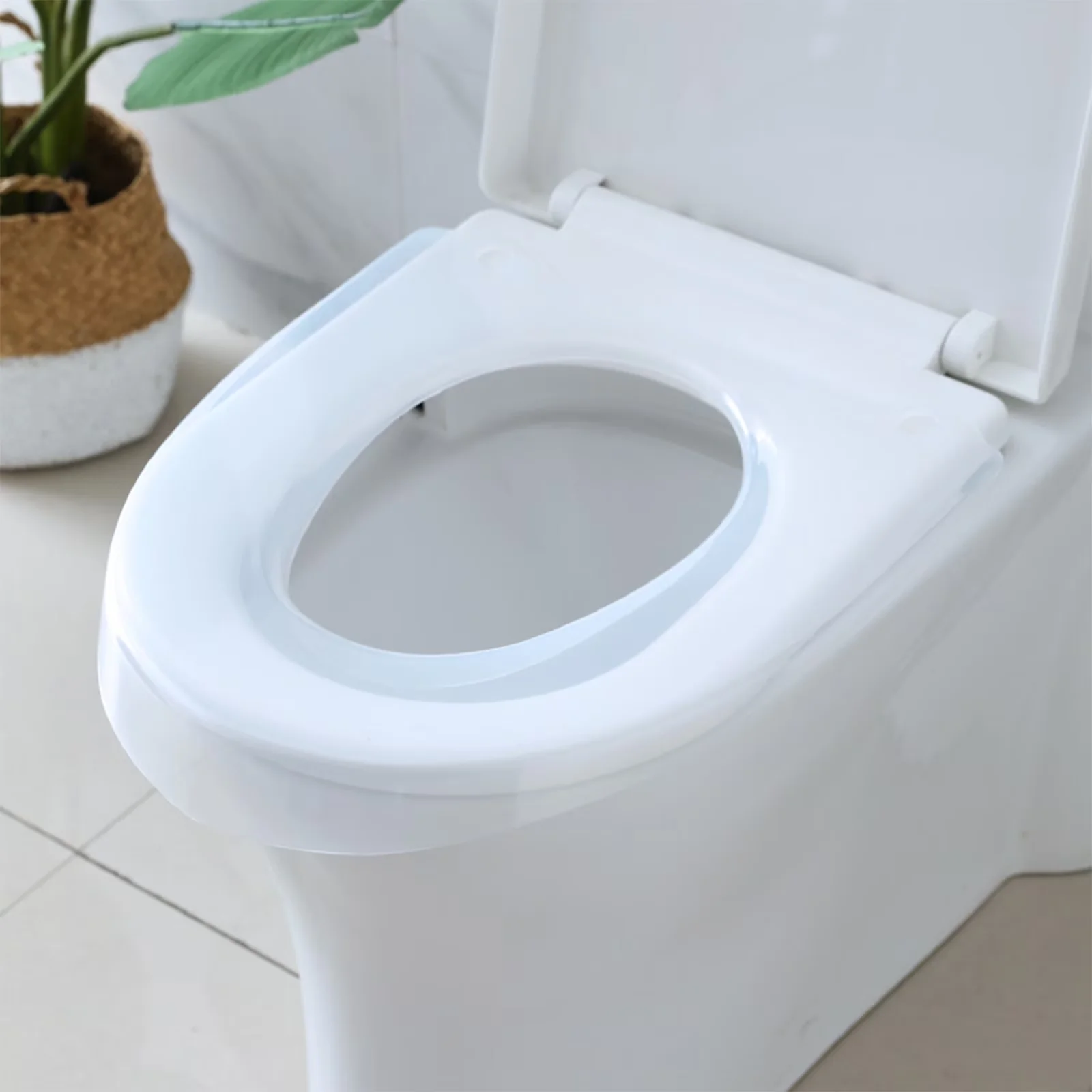 Toilet Seats And Lid Durable with Adjustable, Rainproof Thickened Seat Cushion - White Plastic for Home, Commercial Model 0015CE