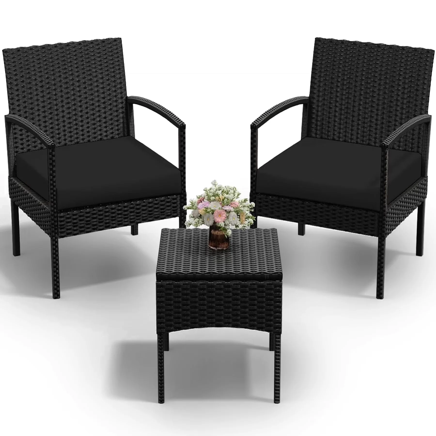 Efficient Patio Conversation Set with Waterproof, Removable Cushion Cover, Uv Resistant - Polyester, Sponge, Pe Rattan, Steel Black Model 6B2BA8