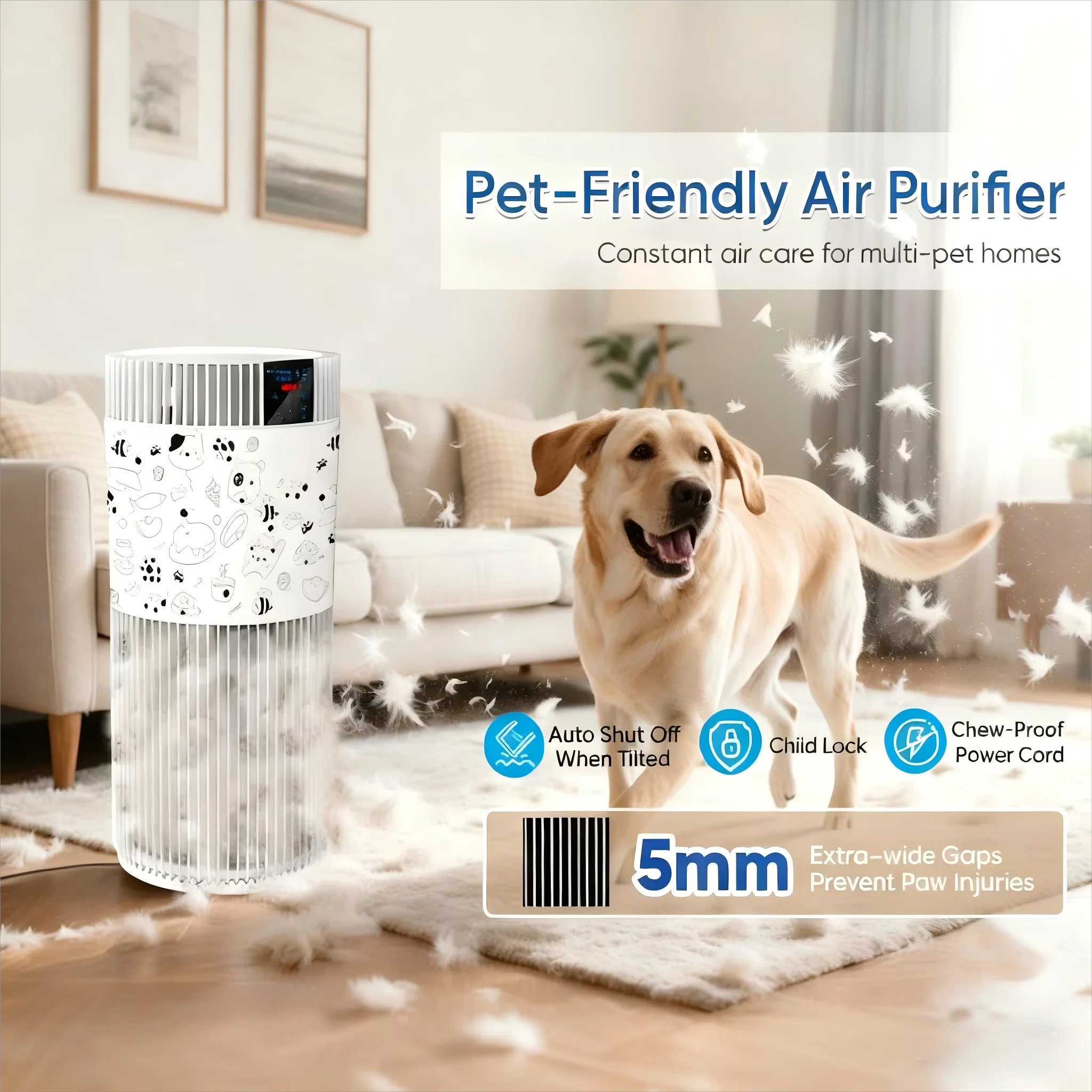 Air Purifier Stylish with Smart Technology Capable, Variable Speed, Filter Change Indicator - White Model 5B972C