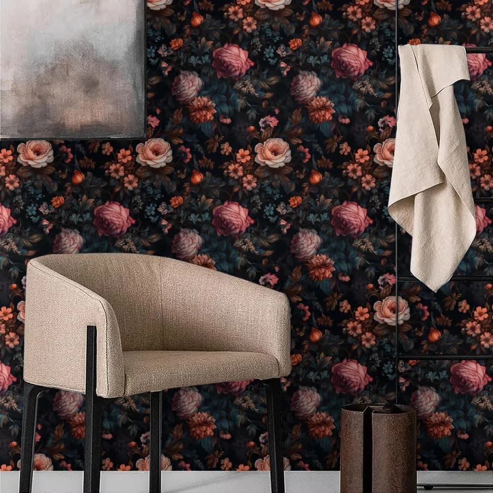 Wallpaper Efficient with Removable - Pink Florals Pvc Vintage - Durable Build Model 08D190