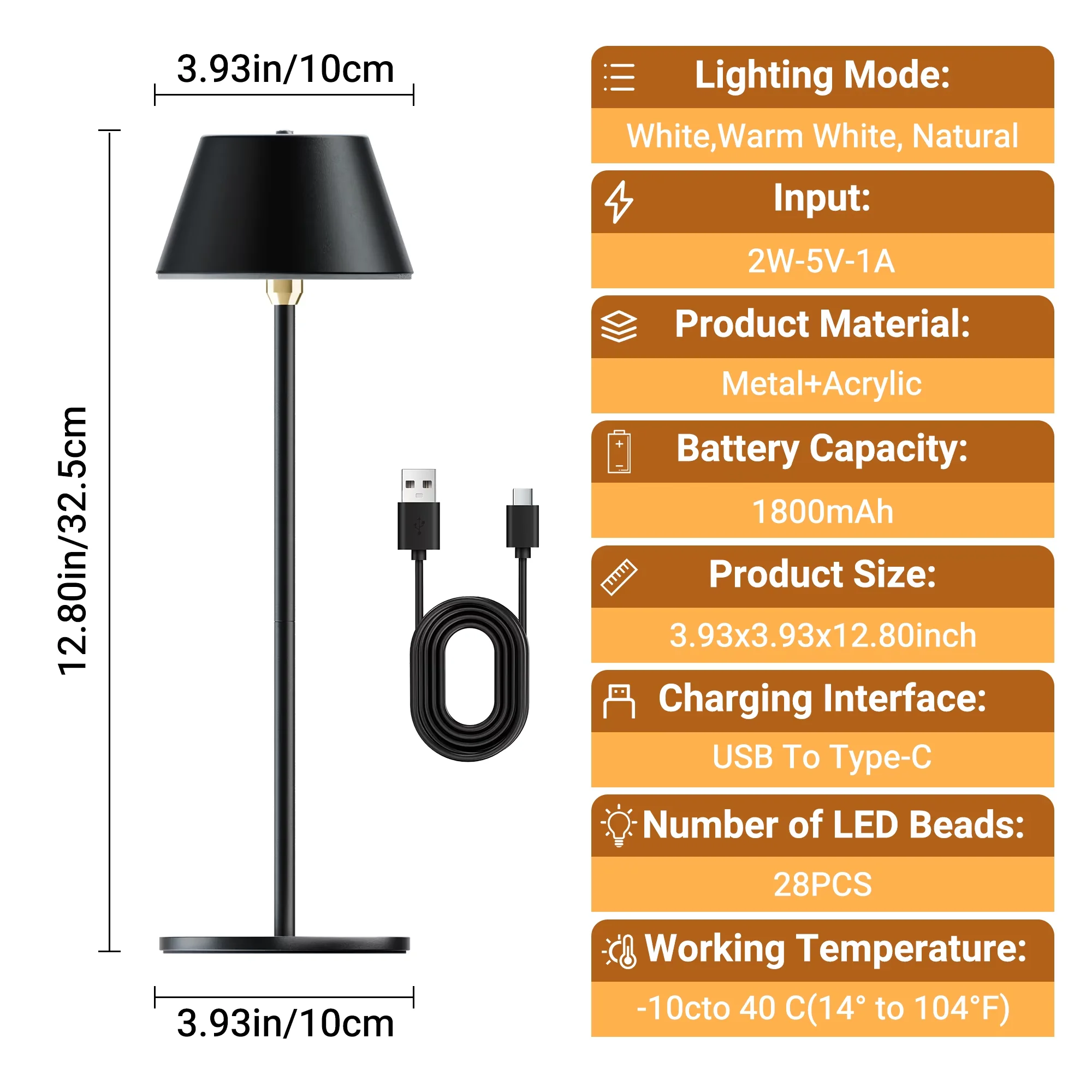 Quality Lamp with LED, Eco Friendly, Cordless Table - Black Metal+Acrylic Model C59266