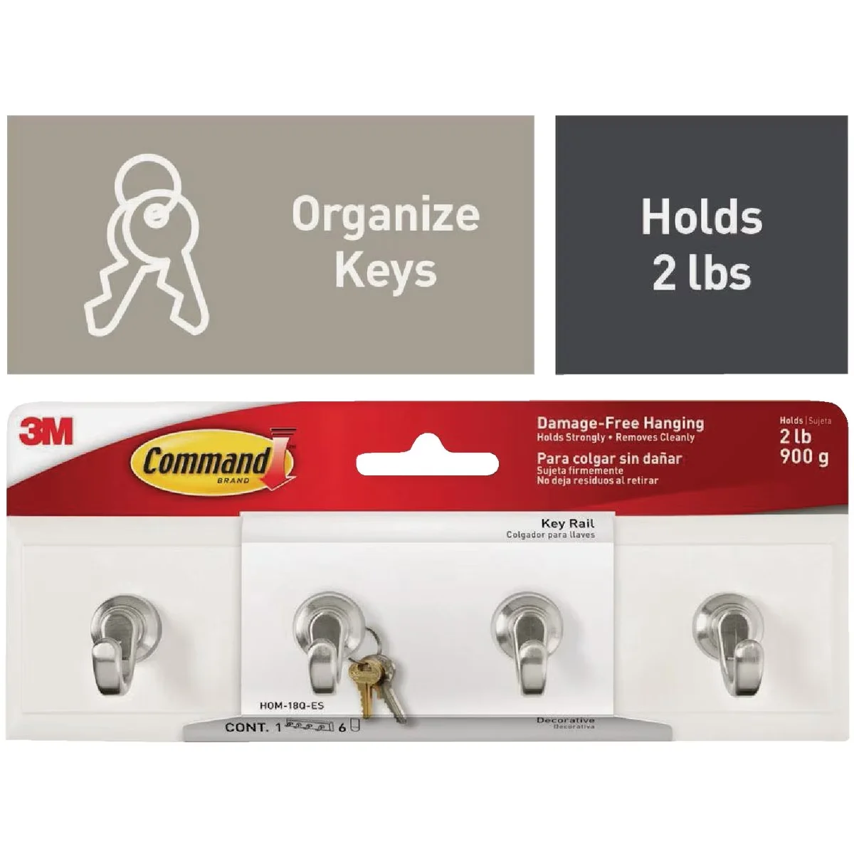 Damage-Free Hanging Reliable with 8W, Easy Installation, 8w x 1 1/2d x 2 1/8h White/Silver - Model 5350F6