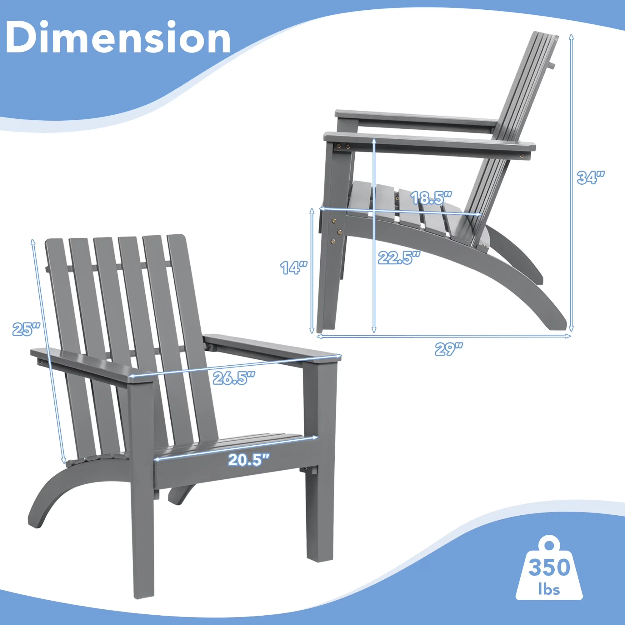 Patio Chair Sleek with Weather-Resistant - Gray Acacia Wood Adirondack Model 49AD4C