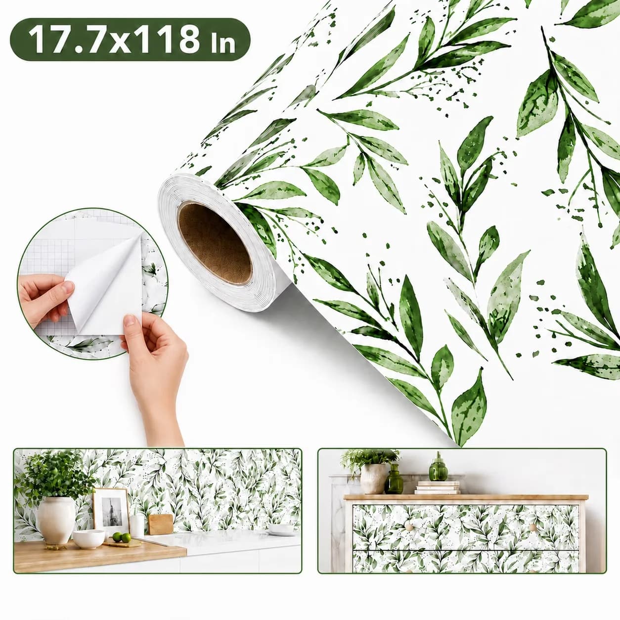 Essential Wallpaper Wall Decals Wall Covering with Easy To Clean, Waterproof, Removable - Green High-Density Removable Self-Adhesive... Model F96B48