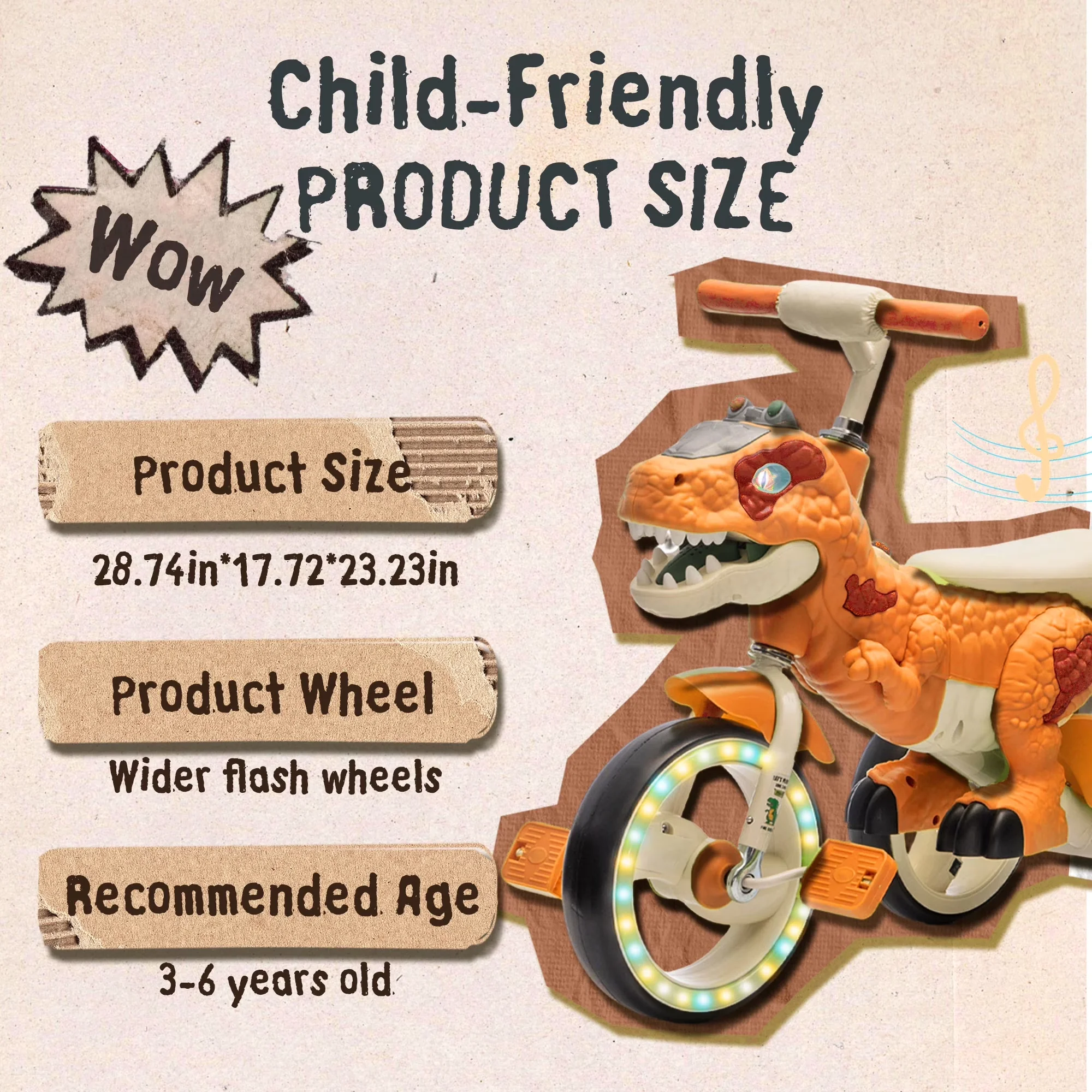 Essential Kids Bike with LED, Music & LED Lights, Anti-Slip Pedals - Orange Model D732FC