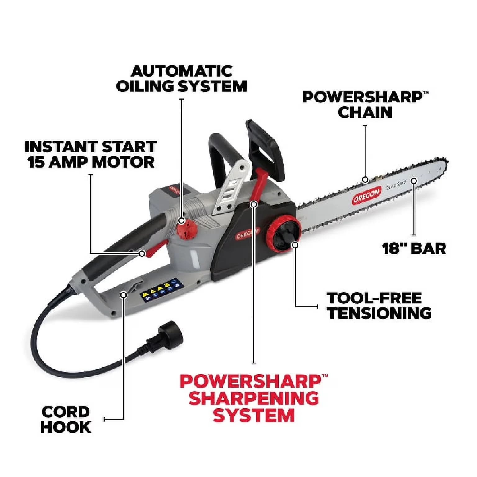 Durable Chainsaw with Chain Brake, Automatic Chain Oiler, Tool-Less Chain Tensioning - Multicolor Model 02994A