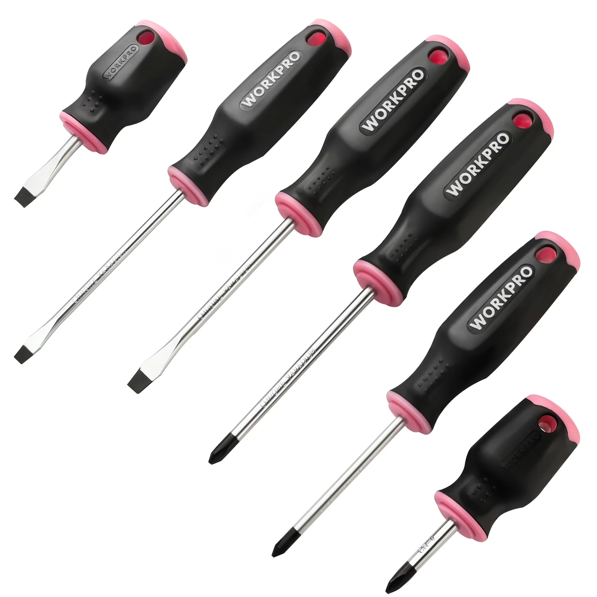 Classic Hand Tool Set with Magnetic, 6-Piece Pink Magnetic Screwdrivers, Stubby Screwdrivers - Cr-V Pink Model 10230A