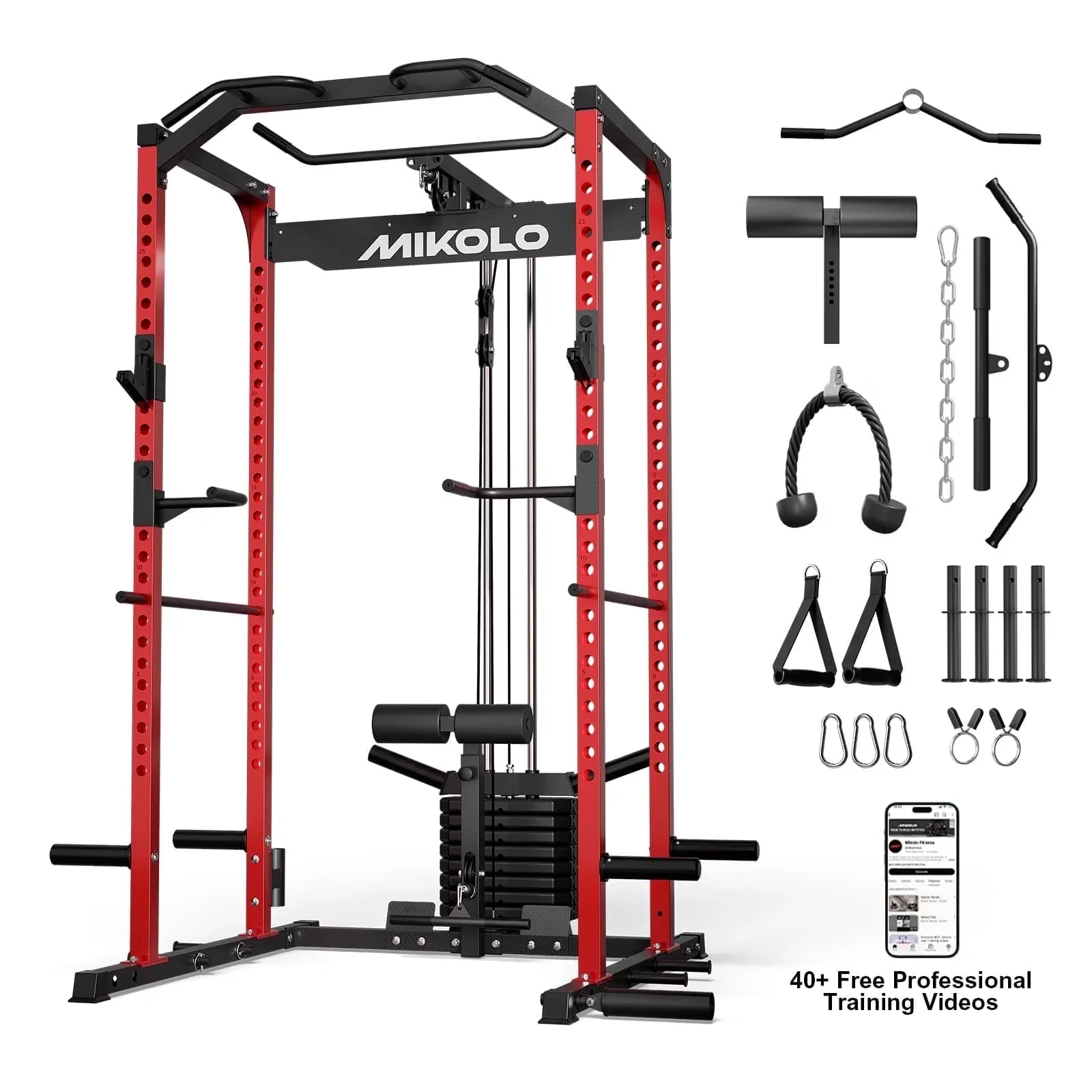 Home Gym Classic with Multifunctional, Assembly Required, Adjustable - Steel Red for Home Model A63C93