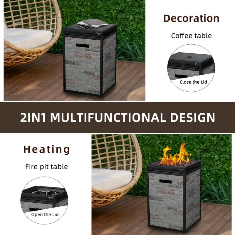Premium Outdoor Heating with 40000 BTU, Water-Resistant, 16" Square 40000 Btu Propane Fire Pit - Terrafab Gray for Outdoor, Patio Model 692DC7