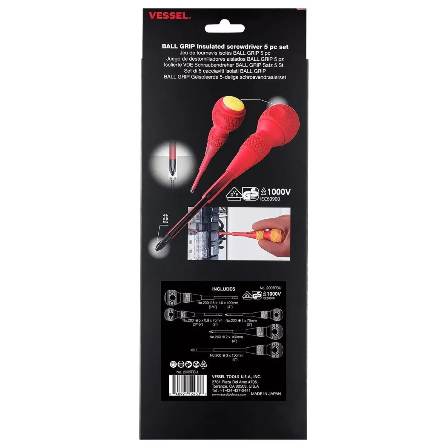Versatile Hand Tool Set with Insulated, Features and Benefits: - Black 5PC. Model 36A6F7