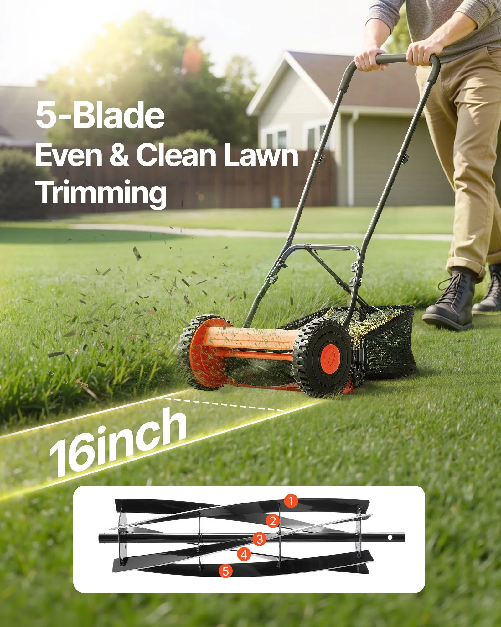 Stylish Push Mower with Adjustable, Dimensions:22.45*16.54*9.45inchs - Multicolor Model 9A04B5