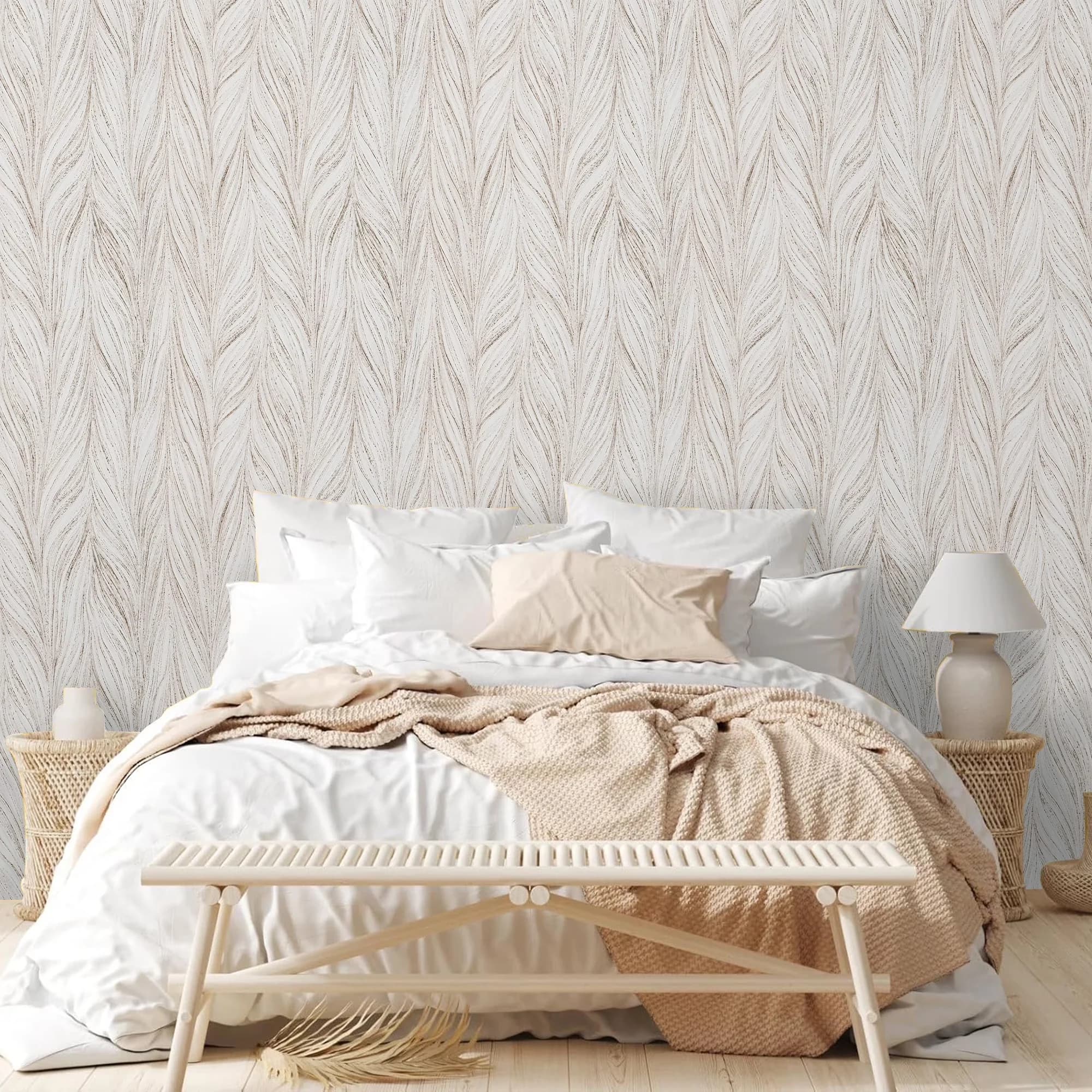 Classic Wallpaper with Durable, Waterproof, Easy To Clean - Beige Vinyl for Home Model 0154E4