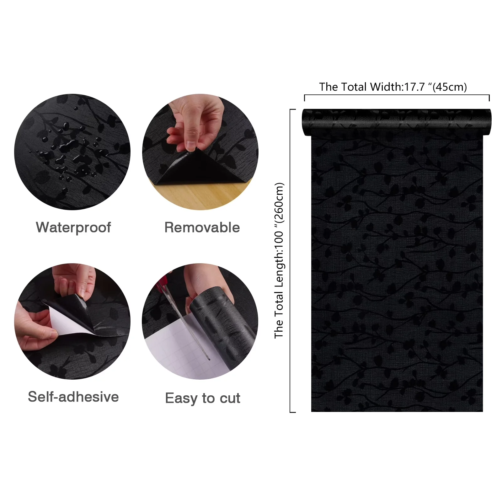 Premium Wallpaper Wall Decals Wall Covering with Removable - Black Viny for Bedroom, Kitchen Model 43AC31