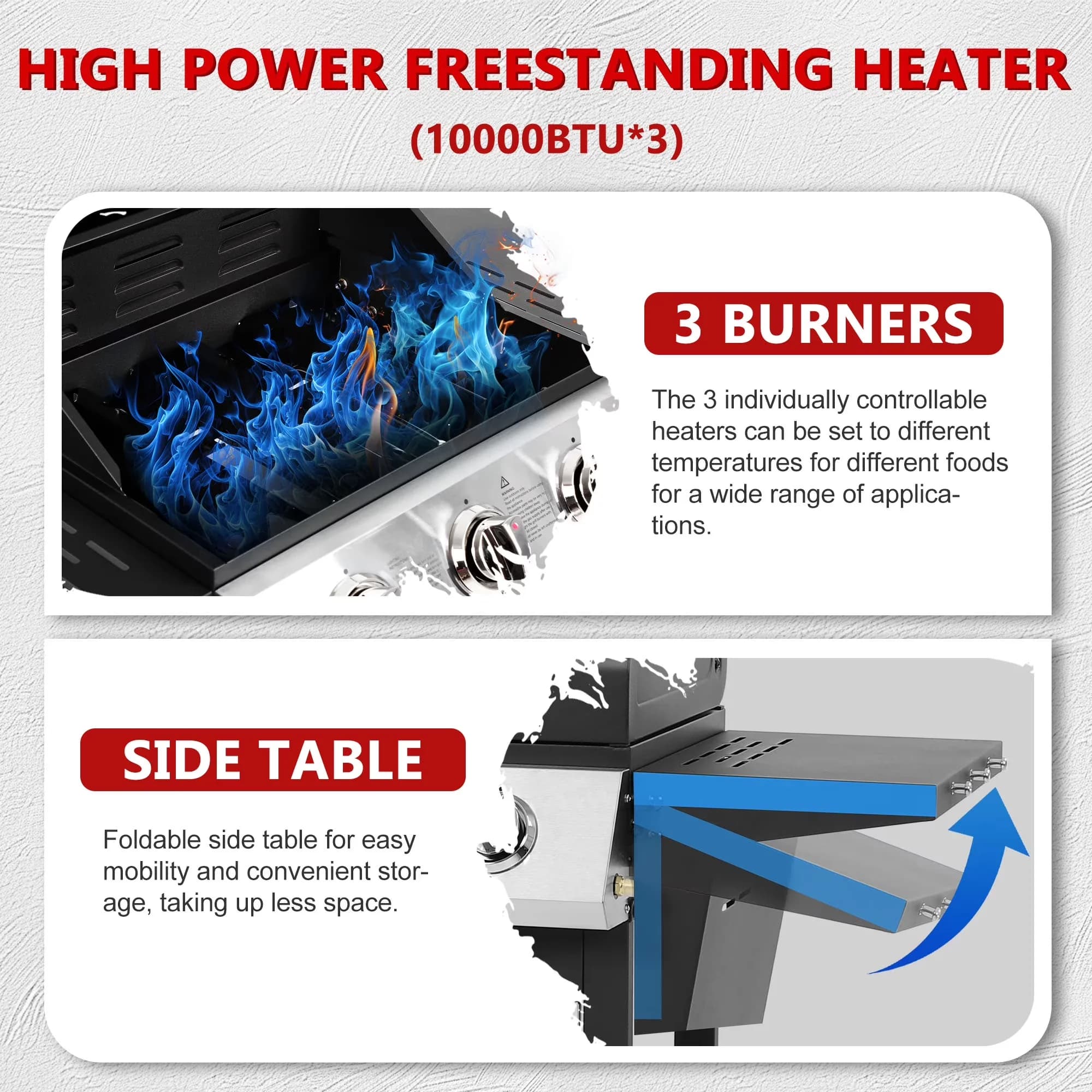 Gas Grill Reliable with 30000 BTU, Tool Holder - Stainless Steel for Outdoor, Camping Model 0C069B