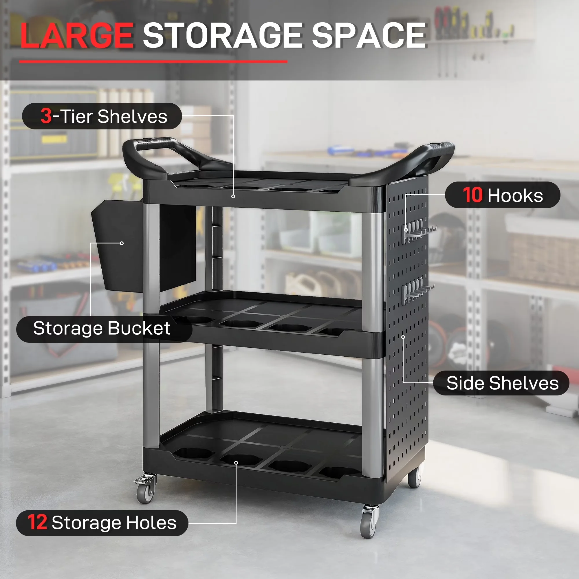 Toolstorage Durable with Rolling, 3-Tier Rolling Tool Cart - Plastic Gray for Garage Model 2C6C8B