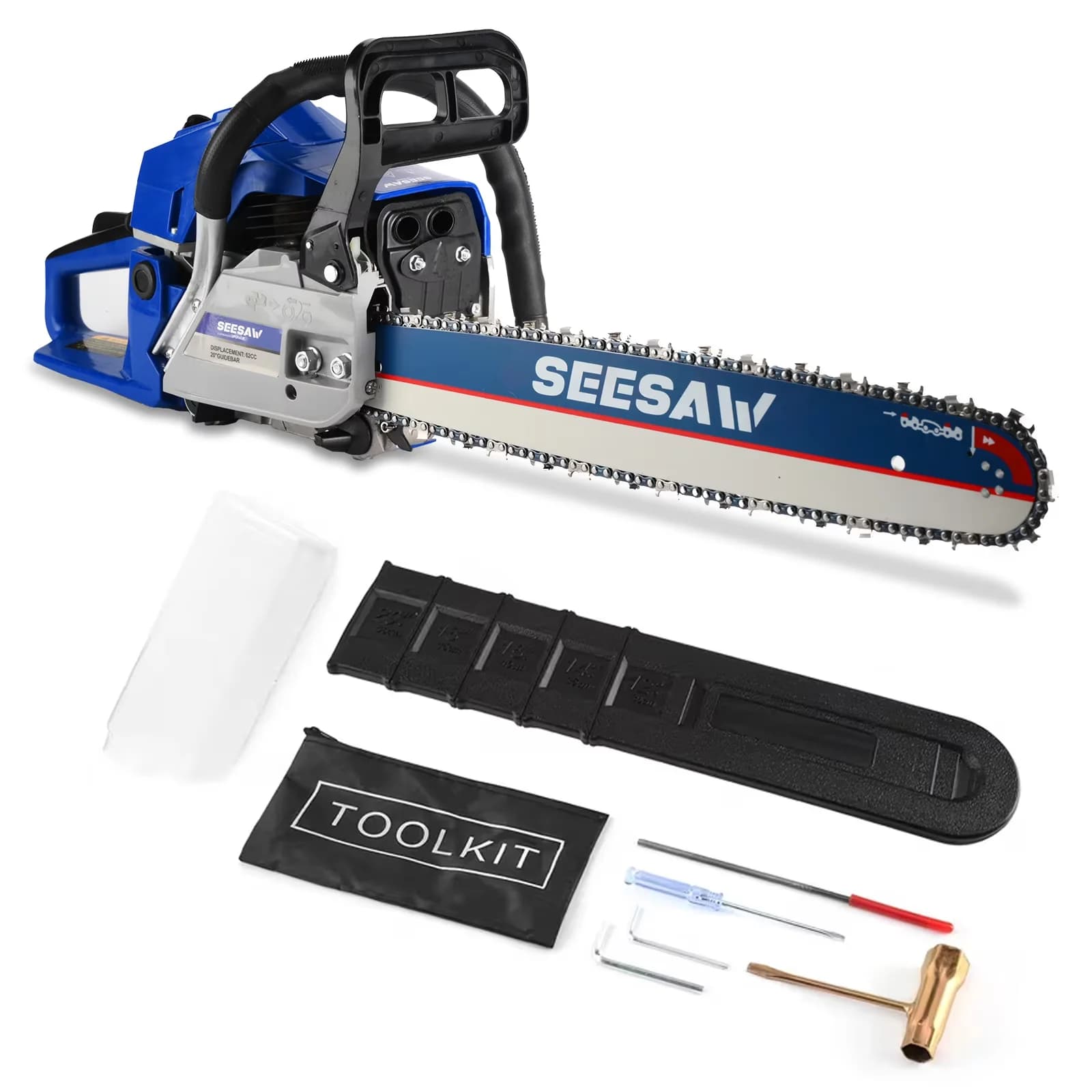 Professional Chainsaw with Blue, two-stroke, 62CC Gasoline Chain Saw - Blue Model F314E3