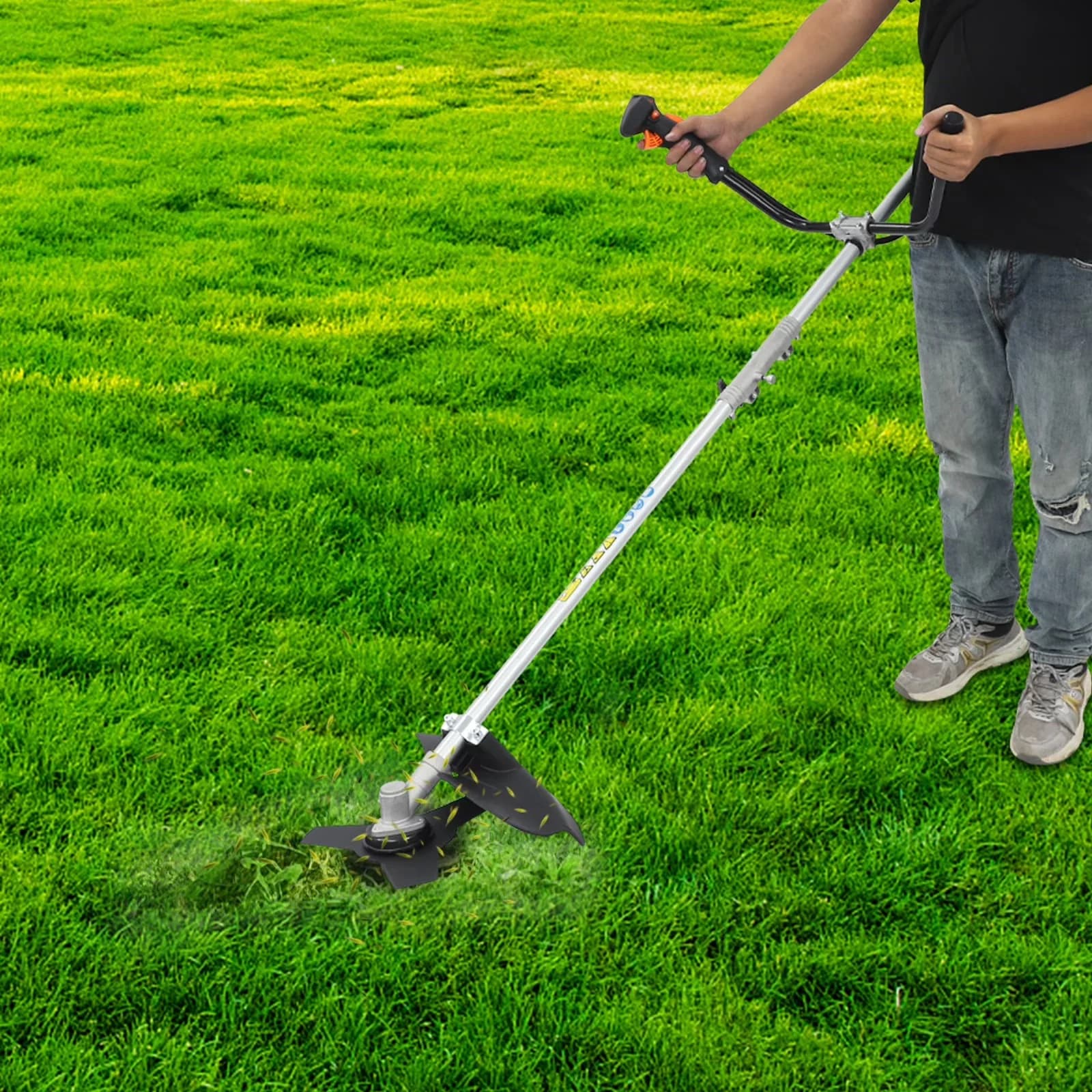 String Trimmer Professional with Safety Guard and Shoulder Strap, 42.7CC Gas Weed Wacker, 2-Cycle Gas Powered for Garden - Model 1E6E4B