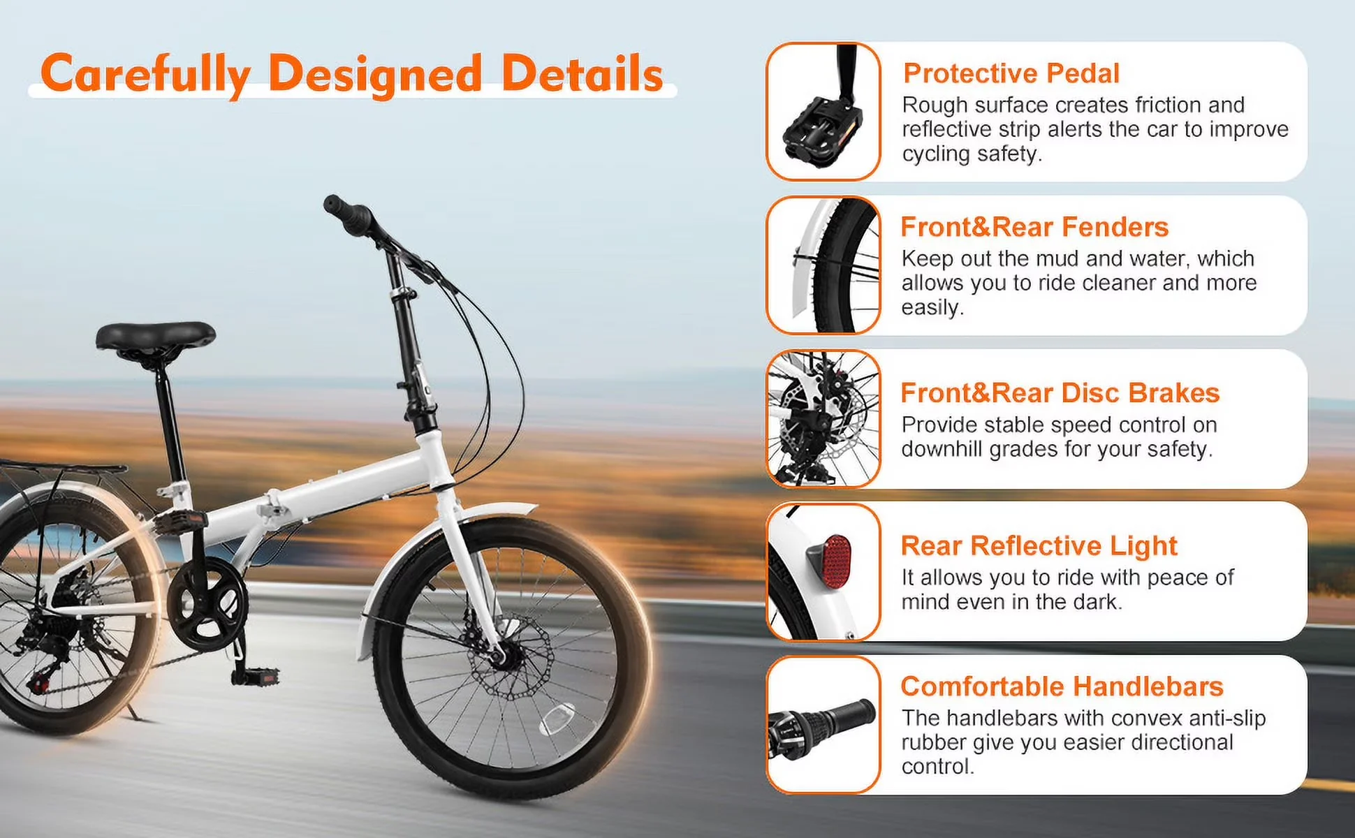 Road Bike Sleek with Adjustable Height, Foldable, 20-Inch Folding Bicycle - White for Outdoor Model F93888