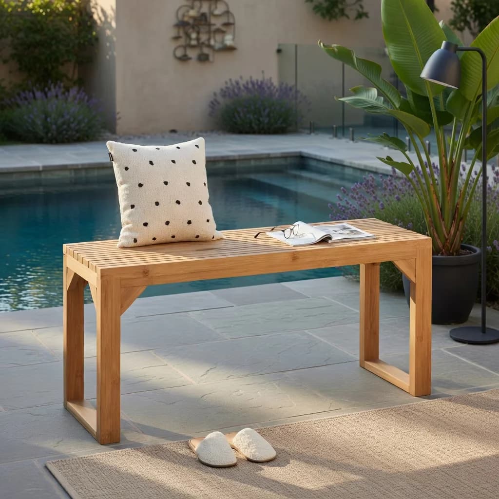 Premium Patio Chair with 36" Farmhouse Entryway Bench, Bamboo Dining Bench - Natural Bamboo for Indoor, Outdoor Model C7EE88