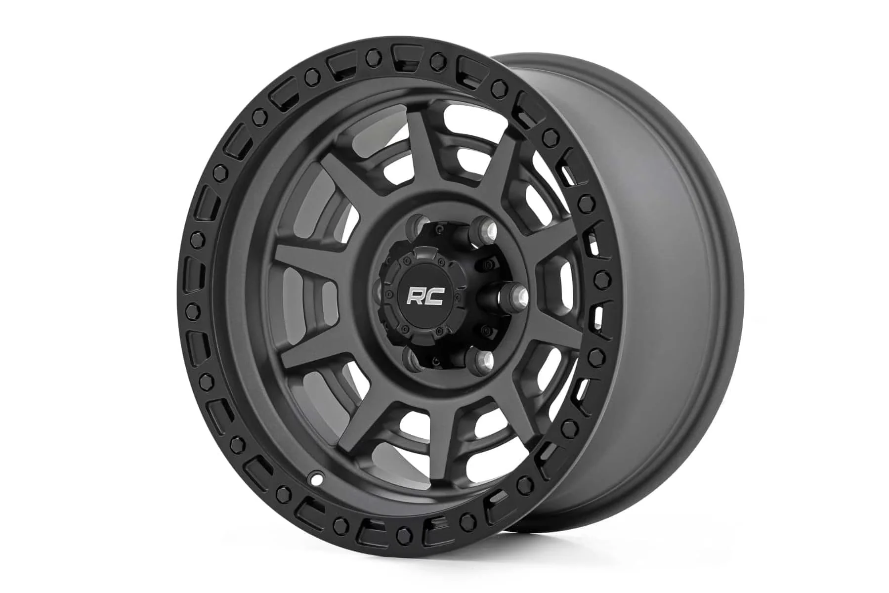 Versatile Wheels And Rim with One-Piece Construction, Gunmetal Gray w/Black Ring., Simulated Beadlock. - Aluminum Black Model 797F09