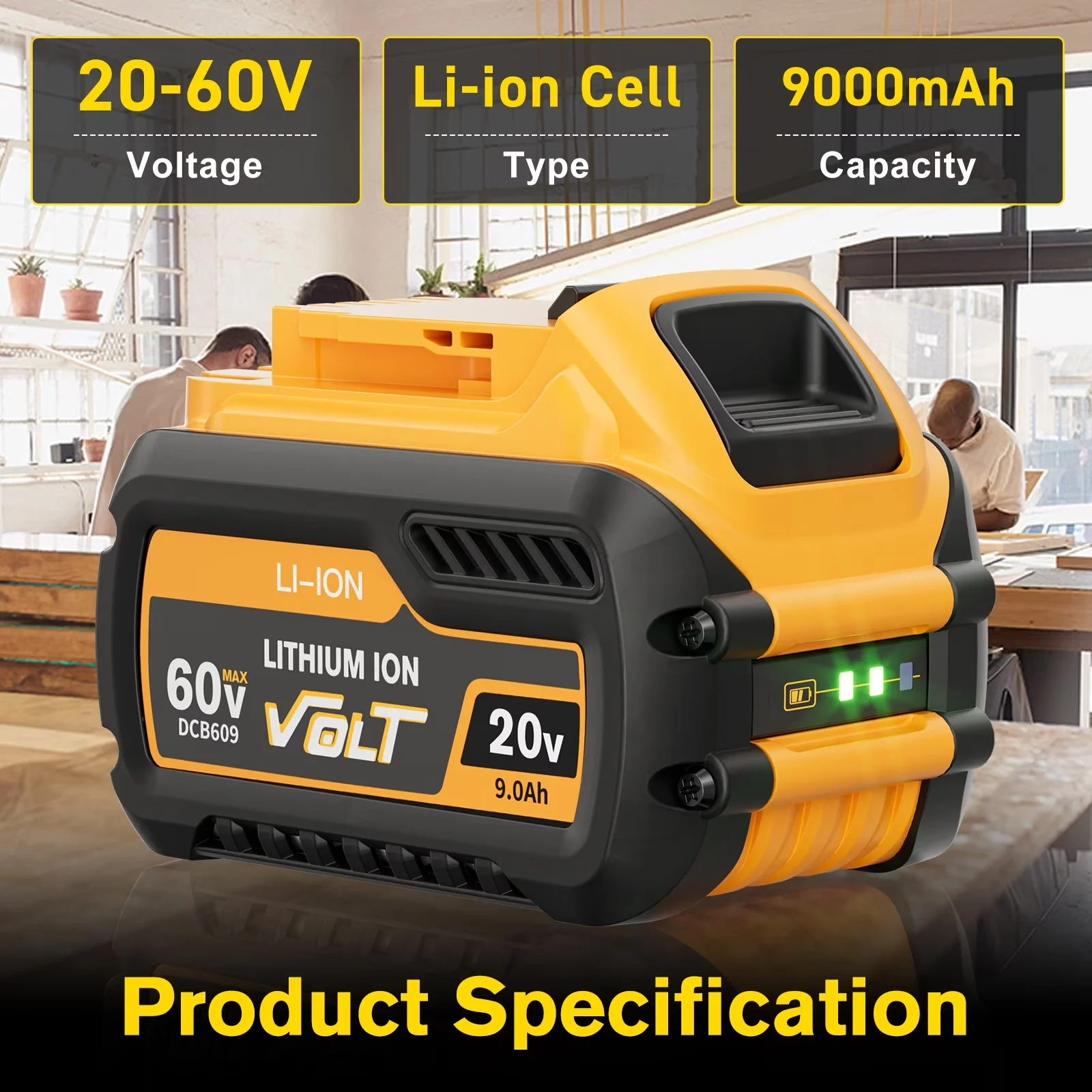 Efficient Power Tool with 20V, 2 Pack 20v/60v 9Ah Battery - DCB606-2 - Standard Series Model 6A0C88