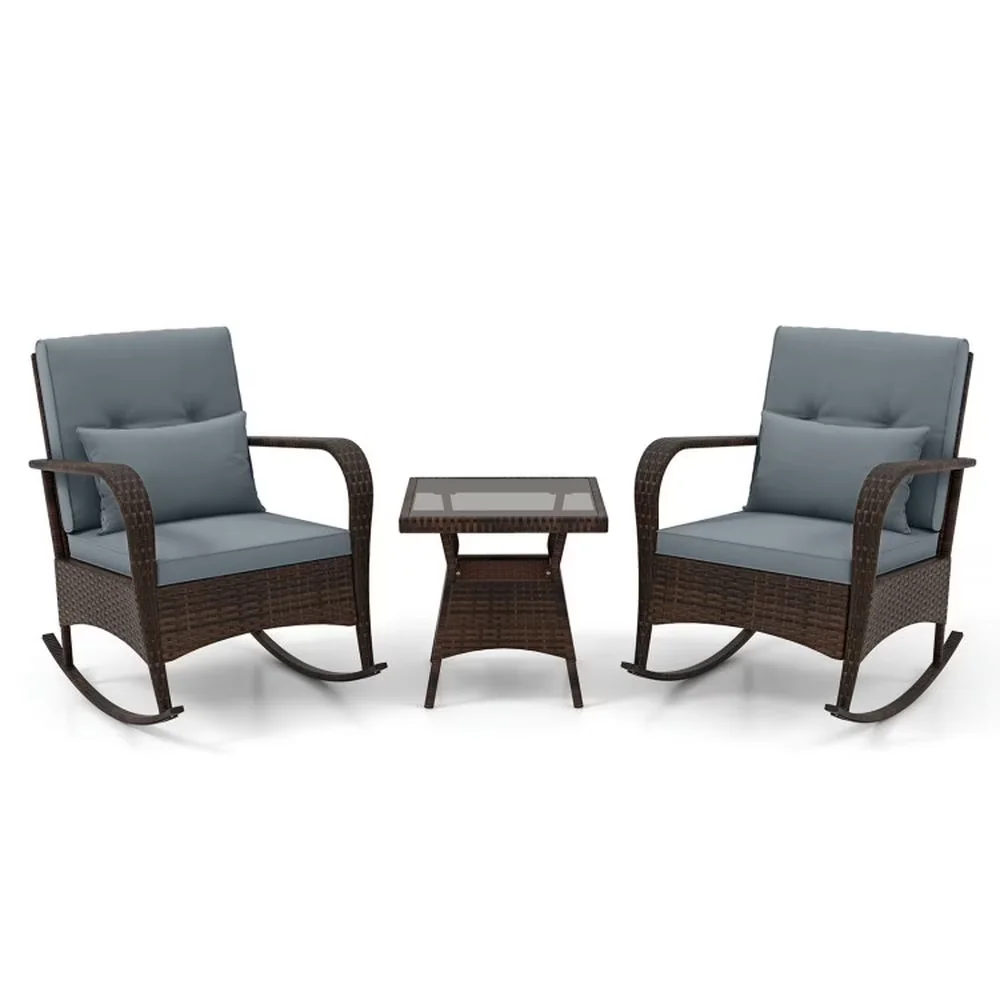Patio Conversation Set Essential with Outside Sets, Tempered Glass Coffee Table - Pe Rattan, Metal, Glass, Polyester, Sponge Gray Model 48ED2A