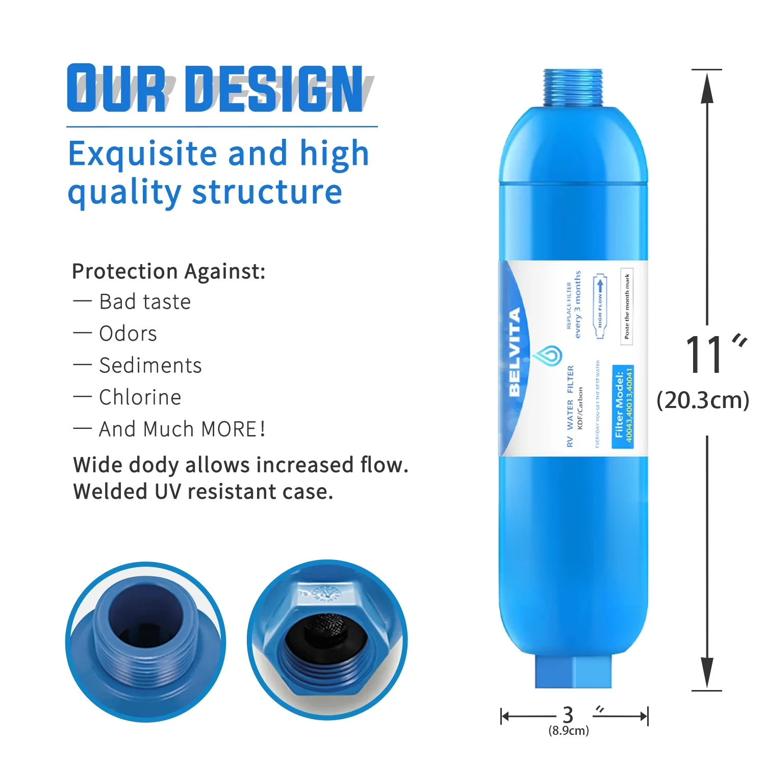 Versatile Water Filtration with Easy To Install, RV Inline Filter, Dedicated - Blue Advanced Coconut Activated Carbon With Kdf Model B7CA7B
