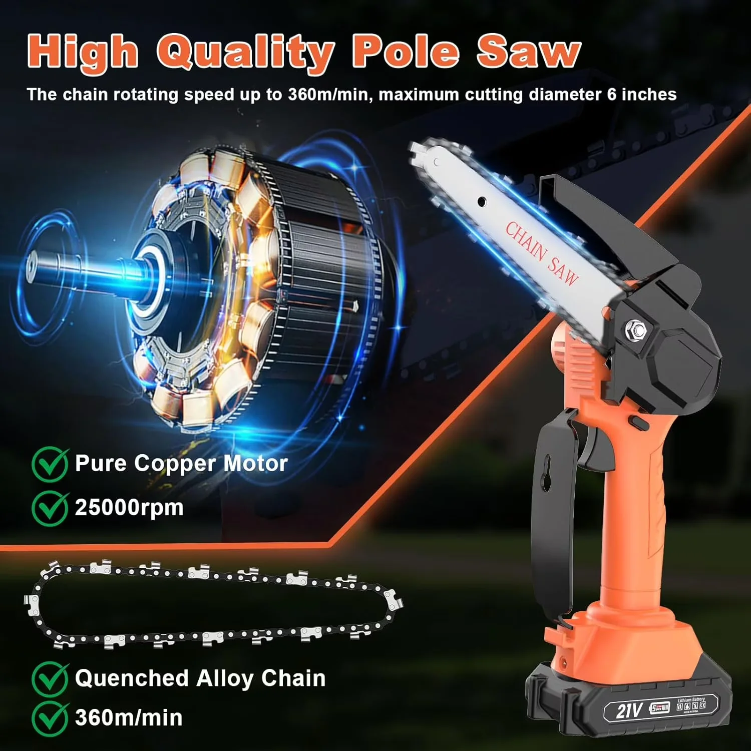 Essential Pole Saw with Battery, Telescoping, Cordless for Everyday Use - Model 1F8C67