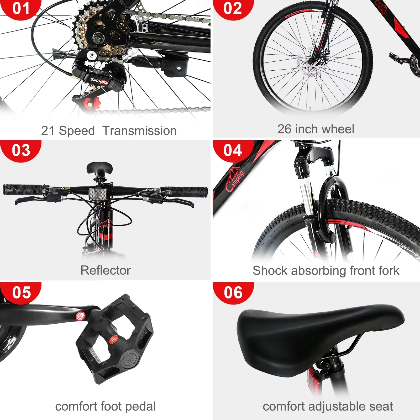 Efficient Mountain Bike with Detachable, 4. Simple and stylish appearance, 1. Product Size: 26 Inches - Red Model 25EEE8