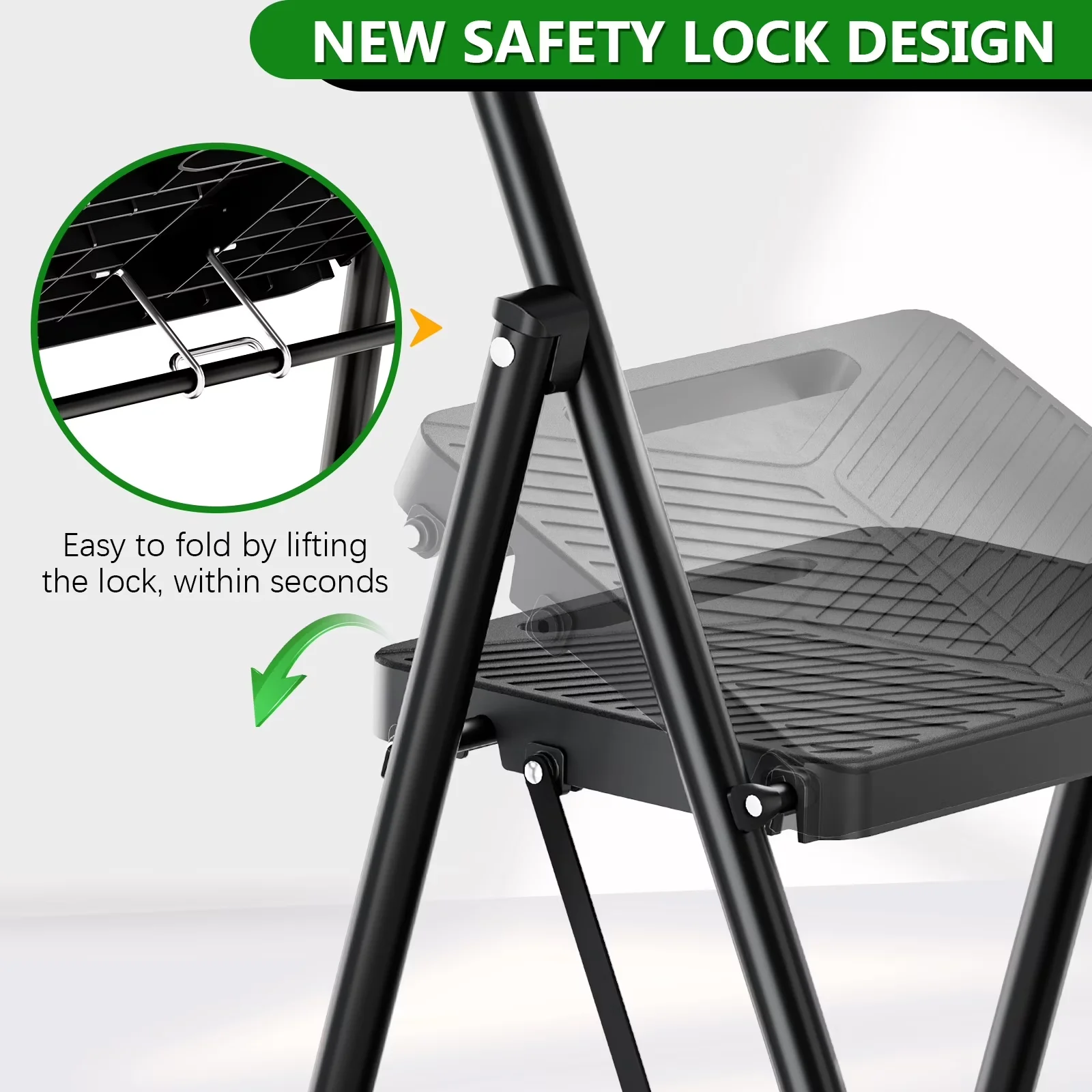 Classic Ladders And Step Stool with Easy To Clean, Lock-On Button, Pedal Size: 14.17*10.39 inch (L x W) - Black Metal, Pp for Home,... Model 743647