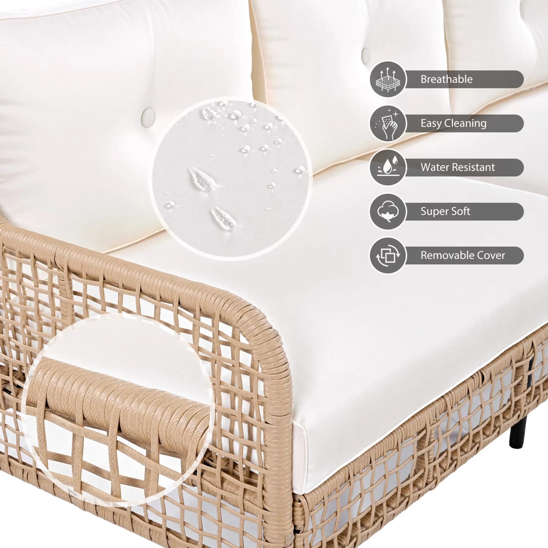 Compact Patio Conversation Set with Storage, 4 Pieces Furniture - Beige Polyester,Wicker Model 2B5711